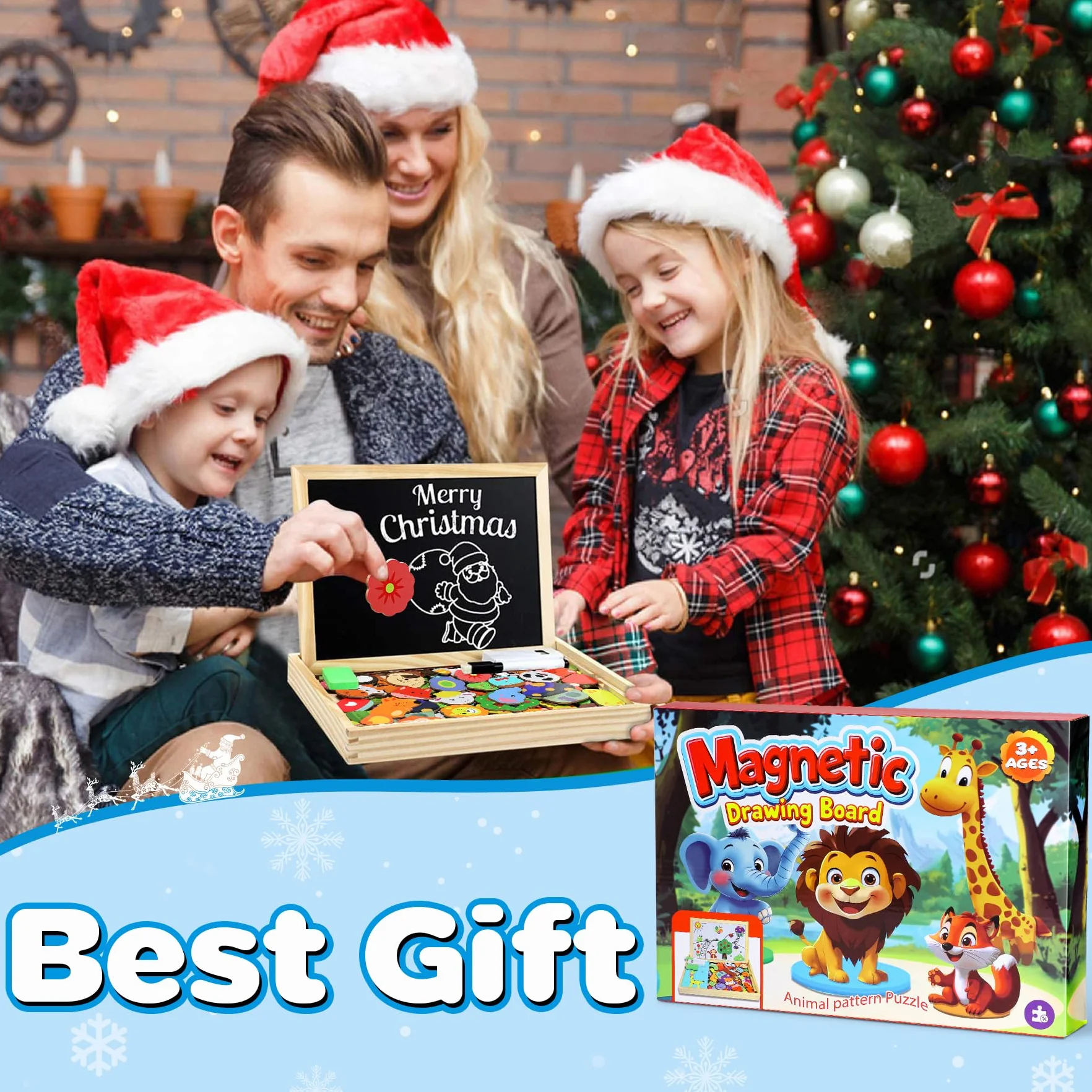 Puzzles de Madera 110 pcs, Juguete Educativo con Pizarra Magnética Doble Cara, Rompecabezas para Niños 3-5 Años Animales Bosque