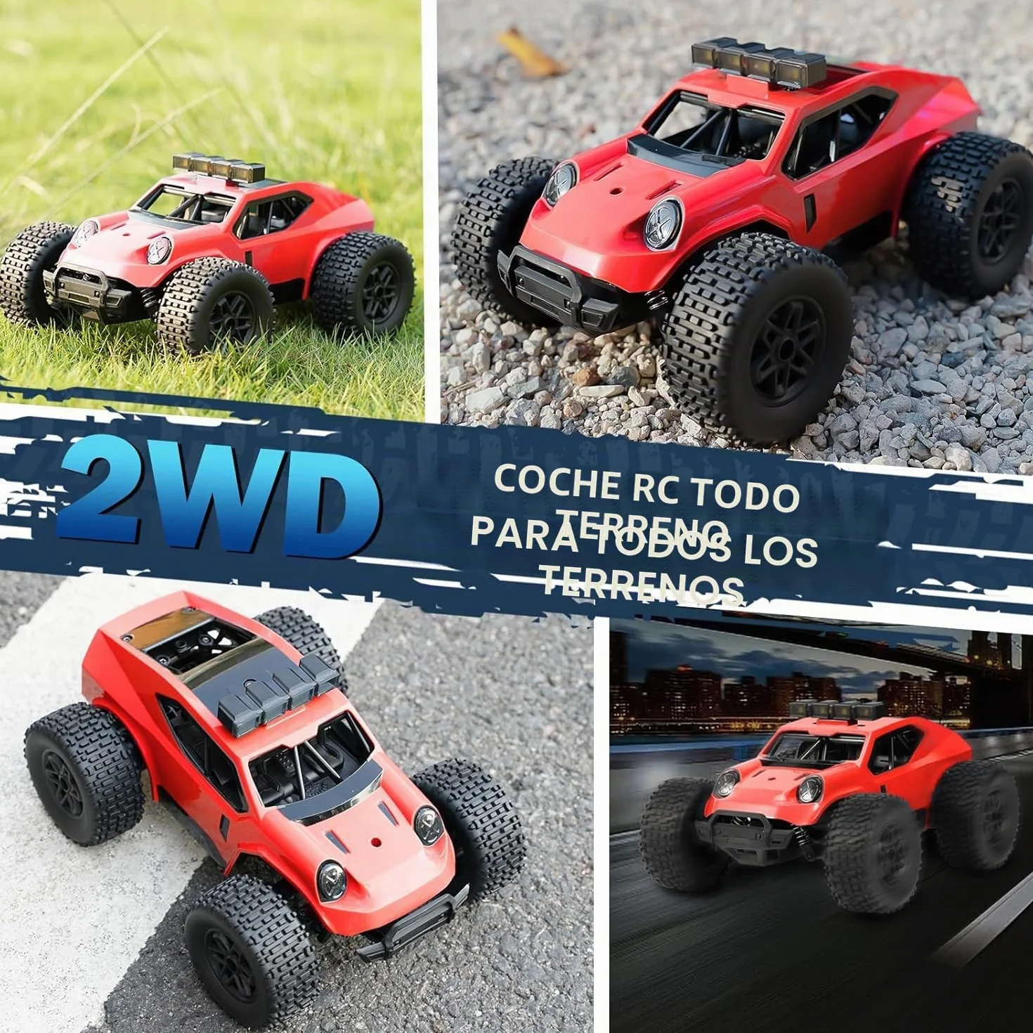 Kizeefun Coche teledirigido, 2,4 GHz 1/20 RC Auto Todoterreno 20 km/h Todos los terrenos, Juguete eléctrico, Coche Todoterreno RC con 2 baterías de reproducción y Faros LED Regalo Pascua para niños
