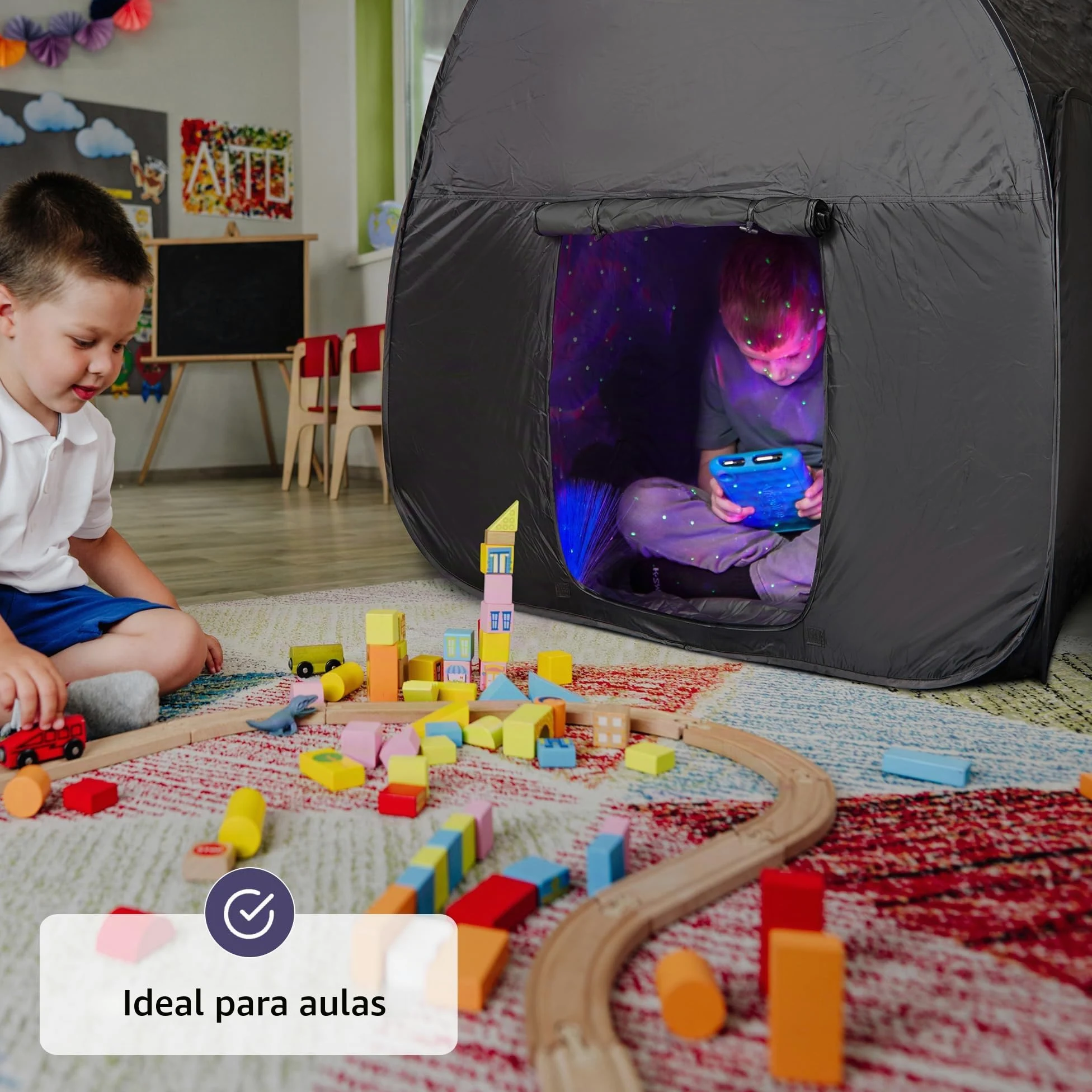 Tienda Sensorial | Rincón De Calma para Que Los Niños Jueguen Y Se Relajen | Ayuda En Autismo, TPS, Ansiedad Y Concentración | Tienda Sensorial Negra para Niños Autistas | Doble