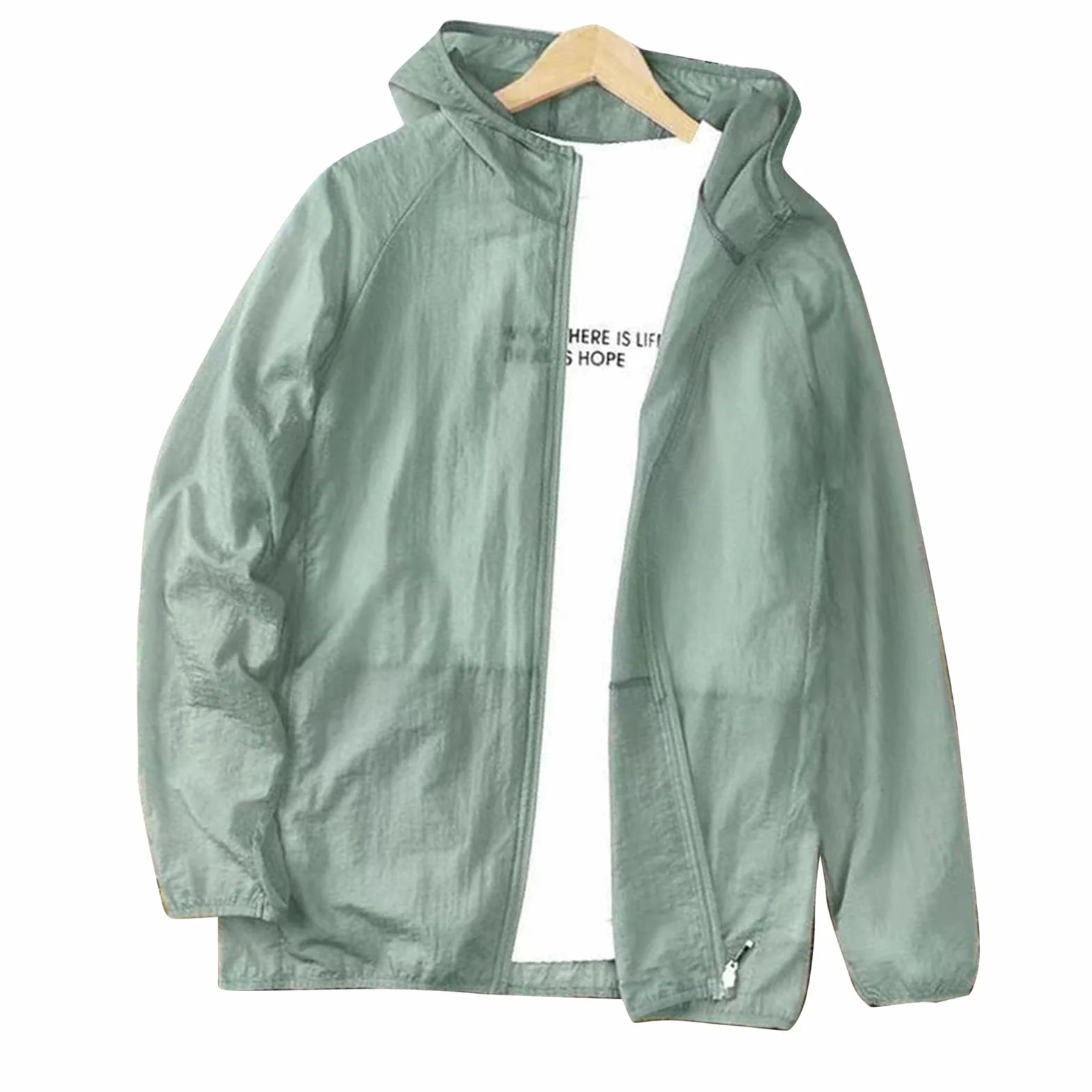 Tbest Chaqueta de Protección Solar UV para Hombres, Camisa Ligera Transpirable Manga Larga con Capucha