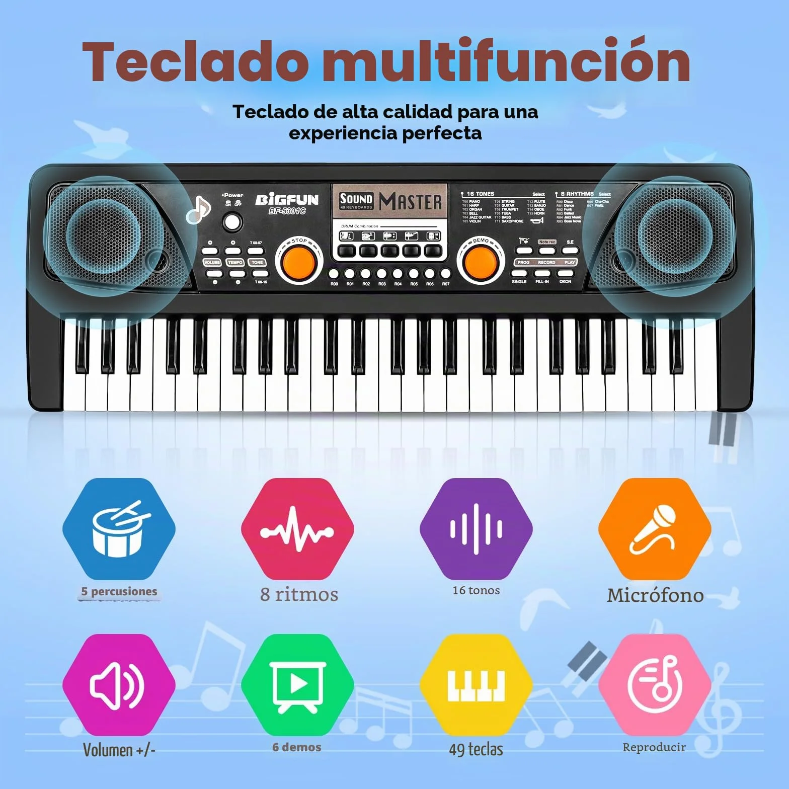 m zimoon Teclado Pianos 49 Teclas, Piano Electrónico con micrófono, Electrónico Música Teclado Piano Cumpleaños Regalos del día de Navidad Edad para Niños de 3 a 12 Años, Niñas y Niños