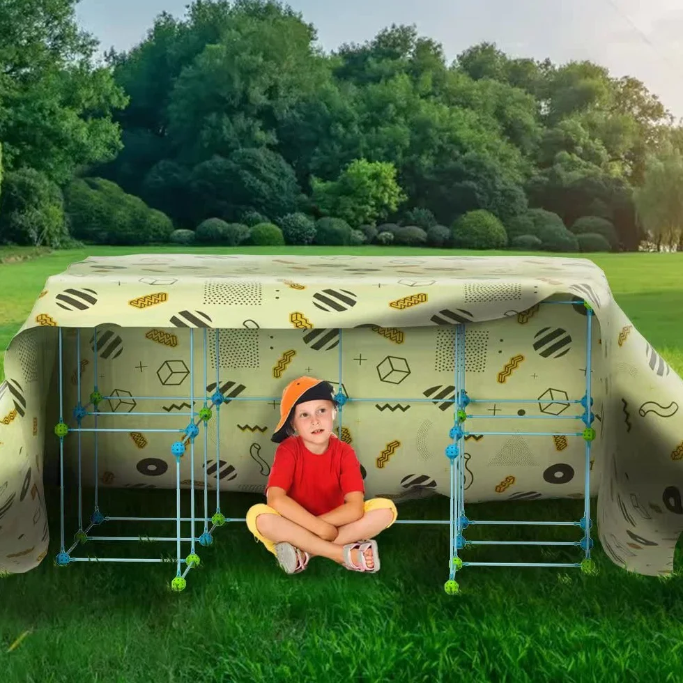 140 Pcs Kit De Construcción De Fuertes para Niños 5 a 12 años, Juego De Construcción para Interiores con Palos De Construcción,Túneles De Construcción De Fortalezas De Bricolaje, Tienda De Campaña