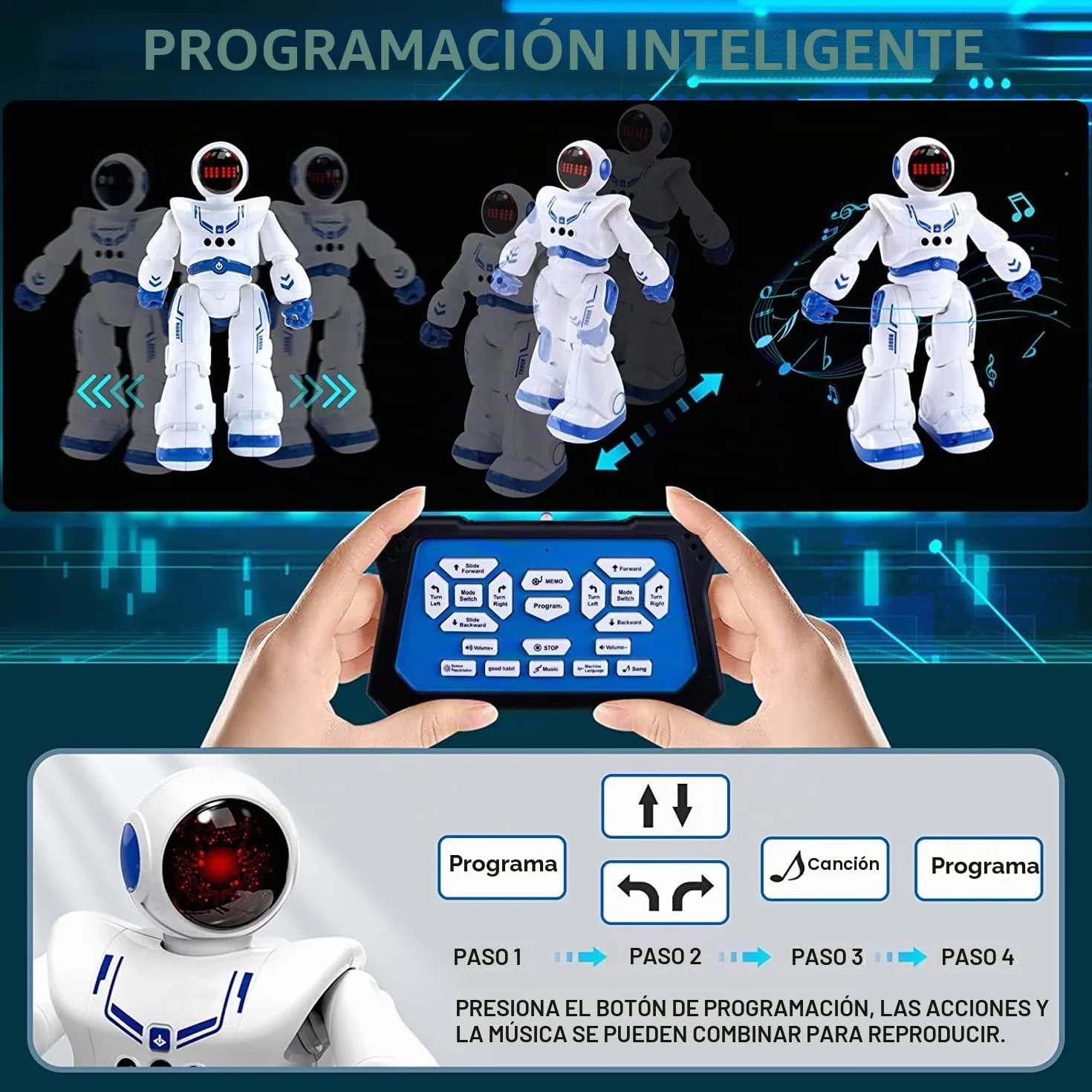 Robot Juguete Robote para niños 4 5 6 7 8 9 años Juguetes Robótica Educativa Robot infantil Inteligente e Interactivo Programación Gestos Control Multifuncionales Luz y Sonido Juguete Ideal para Niños