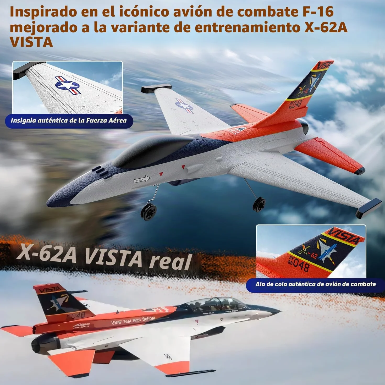 DEERC F16 Style Avión Teledirigido(X-62A Vista), RC Avión de 4 Canales, Jet de Control Remoto con estabilizador giroscópico de 6 Ejes, EPP RTF, Planeador de Hobby, fácil de Volar, Adultos y niños