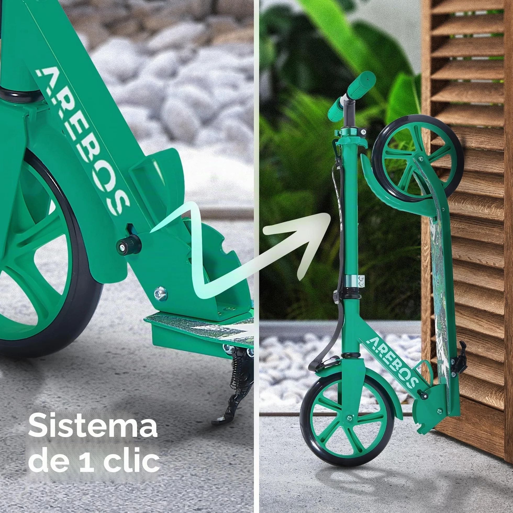 Arebos City Scooter Patinete a Pedales Patinete Regulable en Altura | Plegable | Incl. Correa de Transporte | Ruedas XXL | Freno de Pedal |para niños y Adultos |100kg de Capacidad de Carga