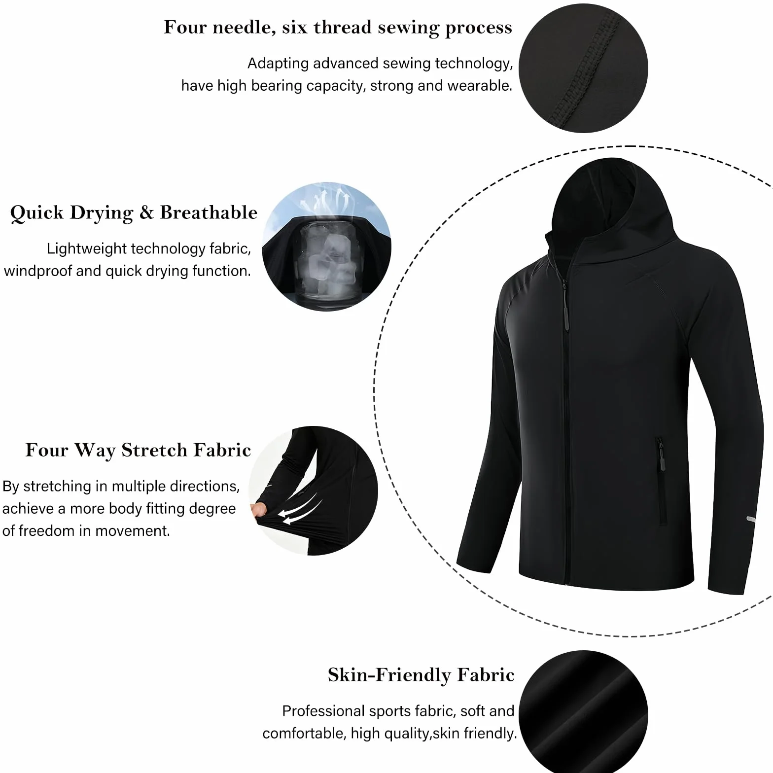 Chaqueta Deportiva Cortavientos Hombre Alta Visibilidad Manga Larga Bolsillos Cremallera