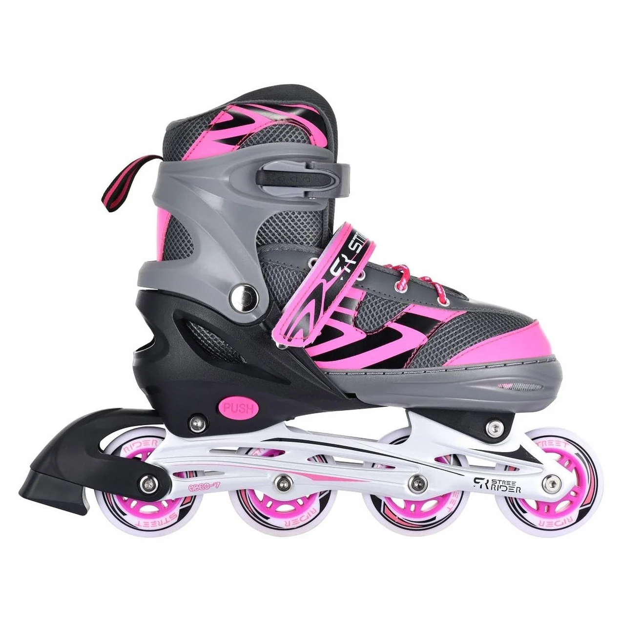 Kids Globe Street Rider 720235 Rollers en Línea Rosa/Gris Ajustable Tamaño 33-36 ABEC7 Marco de Aluminio