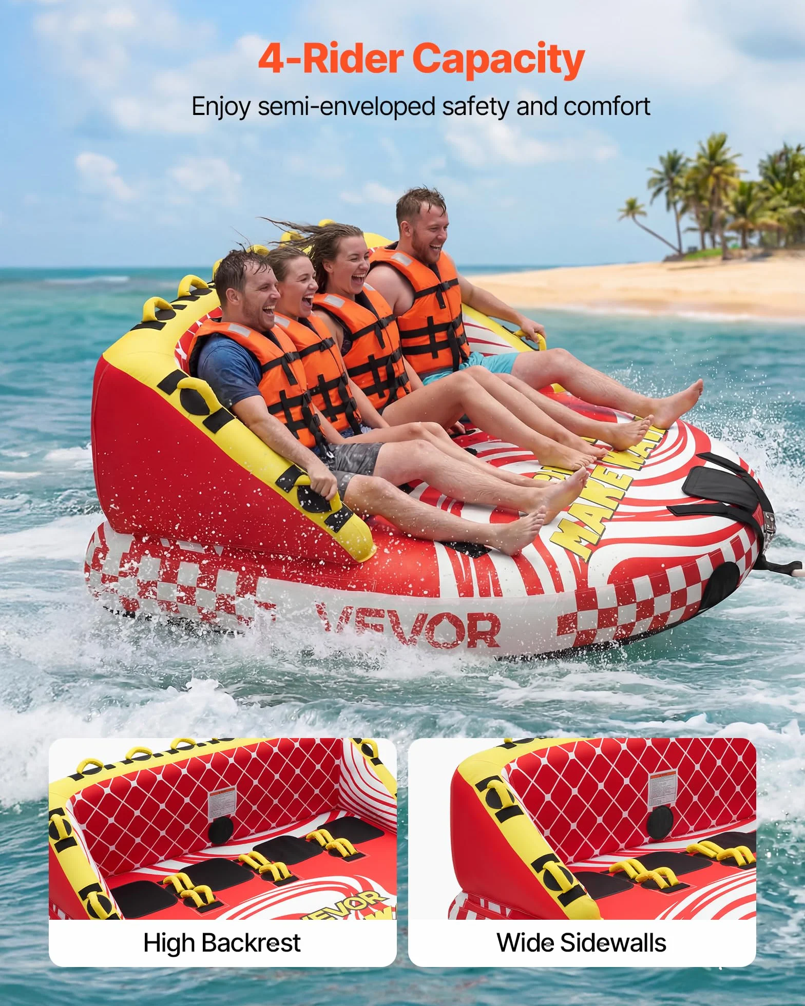 VEVOR Flotador de Arrastre Inflable 4 Personas 219x206 cm 308 kg para Deportes Acuáticos