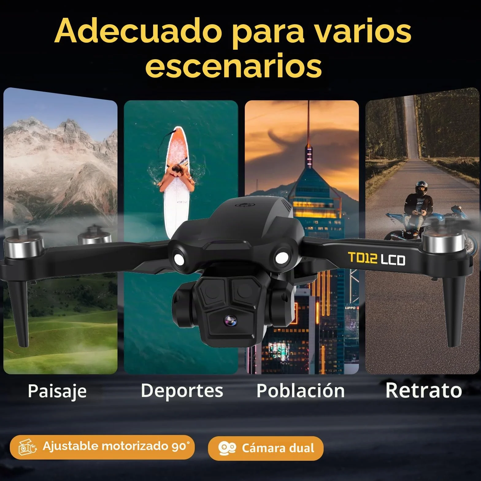 Toladrone TD12LCD Dron con Cámara para Adultos, Drones con Posicionamiento por Flujo Óptico, Motor sin Escobillas, Transmisión de Pantalla LCD, Plegable Drone para Principiantes, Menos de 249g