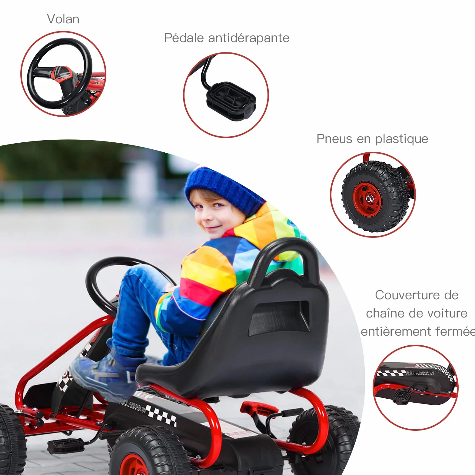 RELAX4LIFE Go Kart para Niños con Freno de Mano y Asiento Ajustable, Coche de Pedales con Ruedas Antideslizantes y Freno de Mano para 3-6 Años, Regalo para Niños, Carga 30kg (Rojo)