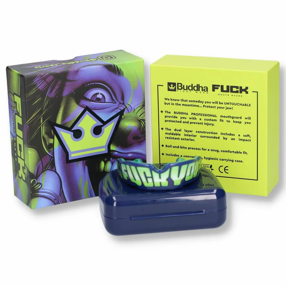 BUDDHA FIGHT WEAR Protector bucal Premium adultos y niños +12 Años para deportes de contacto rugby MMA kickboxing judo hockey boxeo Azul-Amarillo
