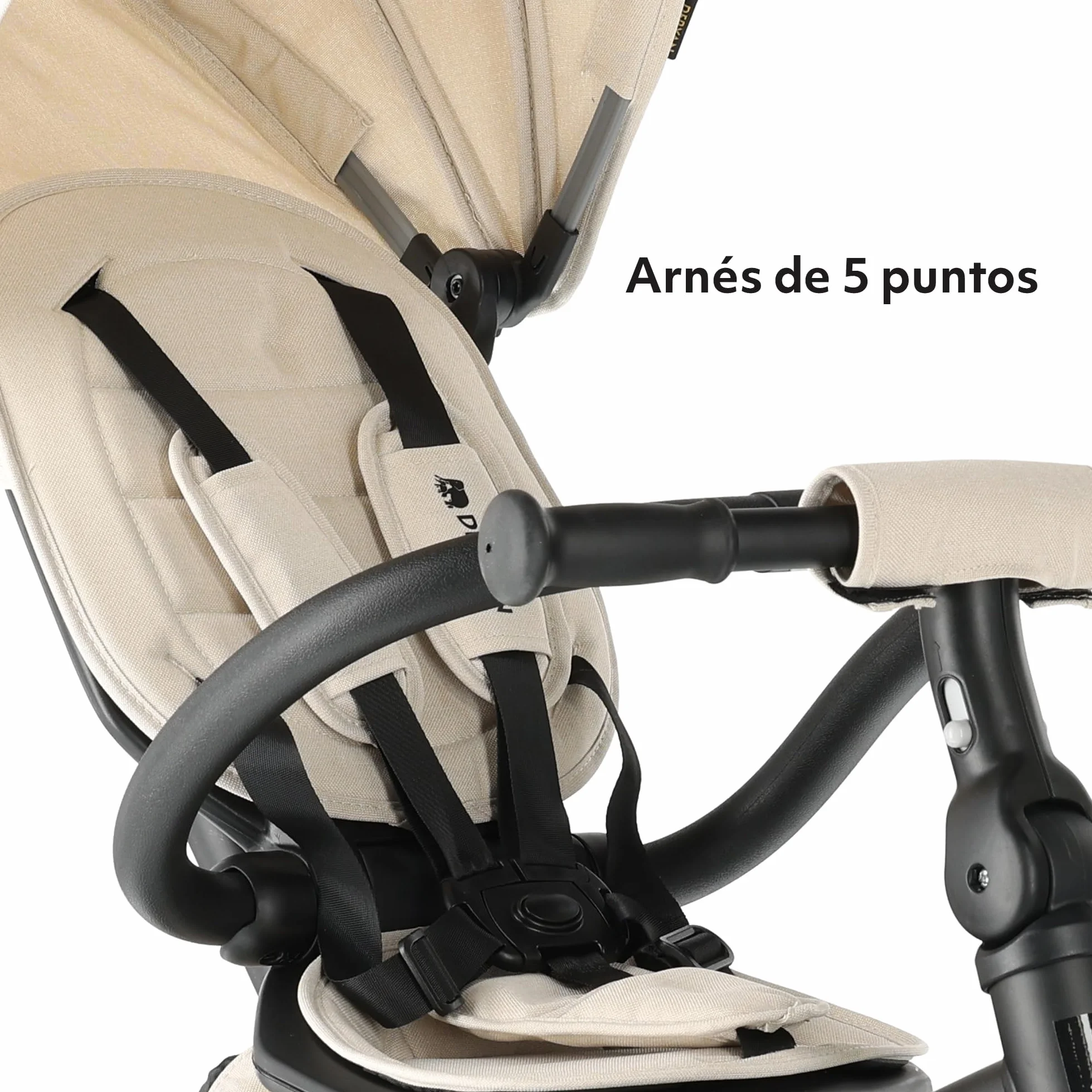 Deryan Explorer Triciclo 9 Meses a 25 kg - Evolutivo, Bicicleta Sin Pedales, Bicicleta Bebe, Plegable, para Niños, Asiento Reversible, Capota con protección Solar, Cesta, Arnés de 5 Puntos - Crema