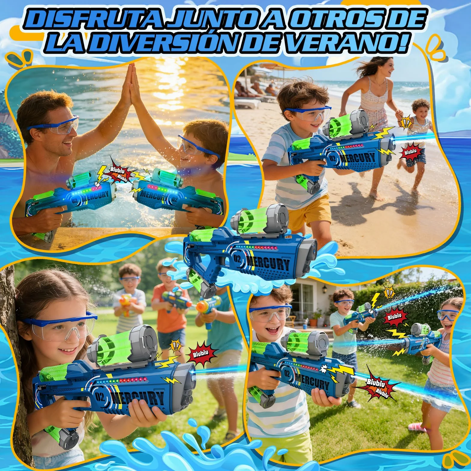 FORMIZON Pistola de Agua Eléctrica, Pistola de Agua de Largo Alcance con Luces y Efectos Musicales, Pistolas de Agua Automática para Niños y Adultos Verano, Playa, Piscina
