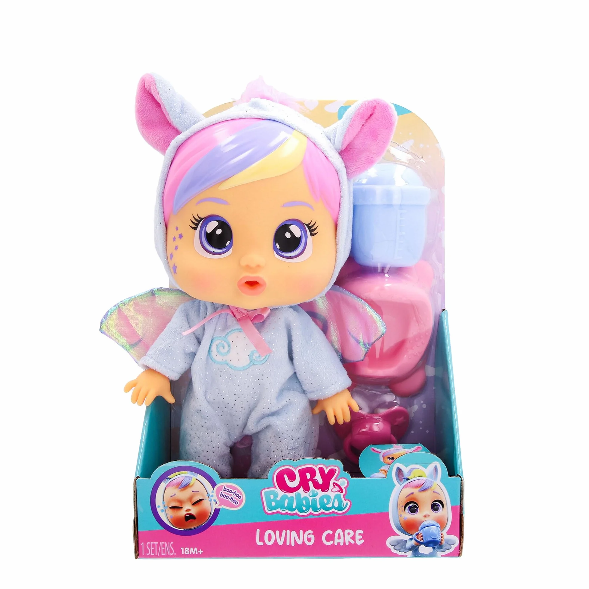 BEBÉS LLORONES Loving Care Fantasy Jenna | Muñeca bebé Que Llora lágrimas de Verdad con Pijama y 3 Accesorios - Juguete y Regalo para Niños y Niñas de 3 Años o Más