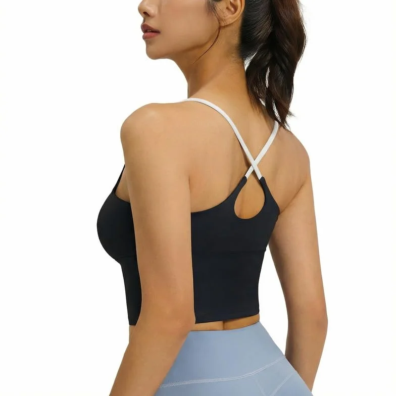 Camiseta de tirantes deportiva para mujer con sujetador integrado, sin mangas, ligera para yoga