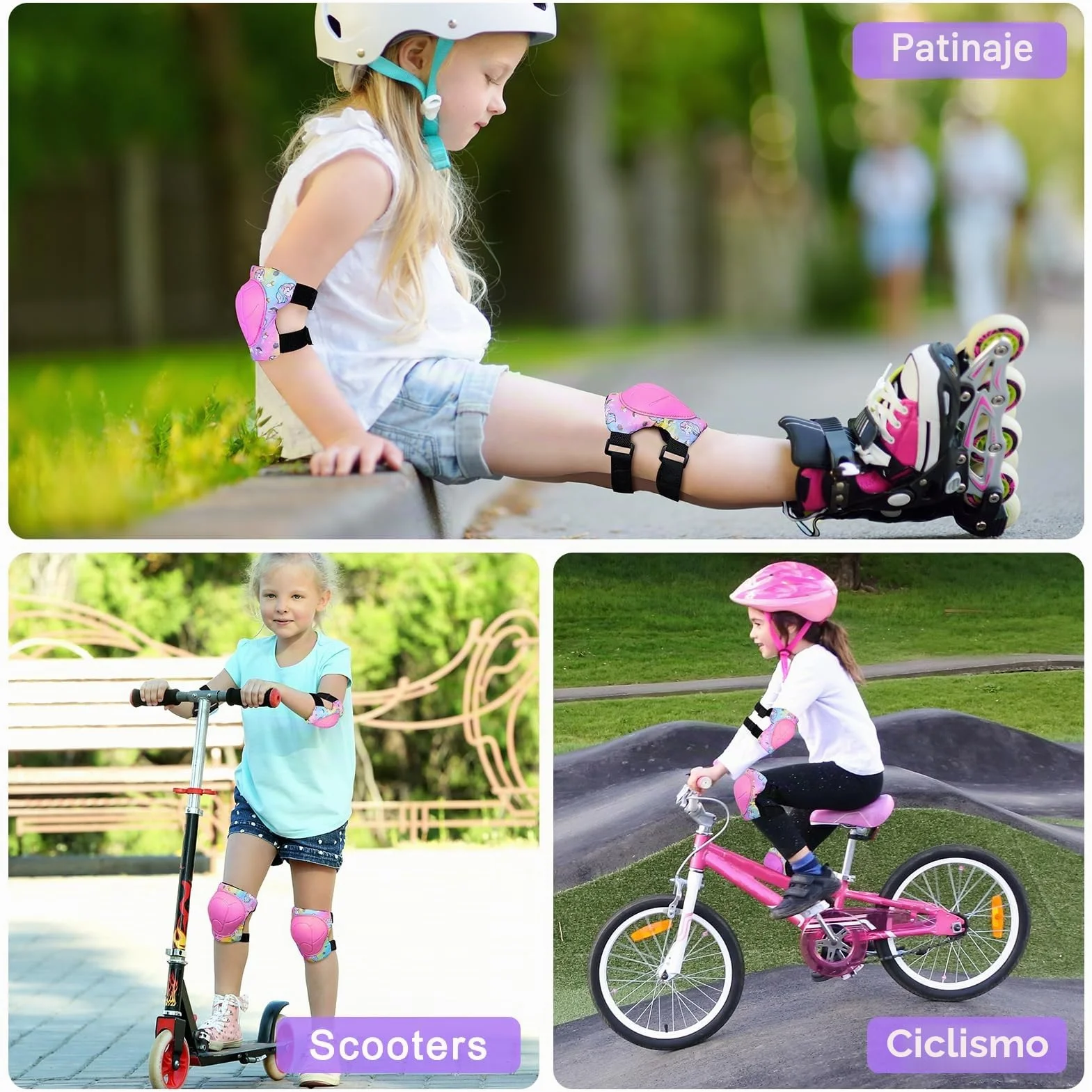 Protecciones Skate Niño Unicorn Castle 6 Piezas Rodilleras Coderas Muñequeras Patines Niña