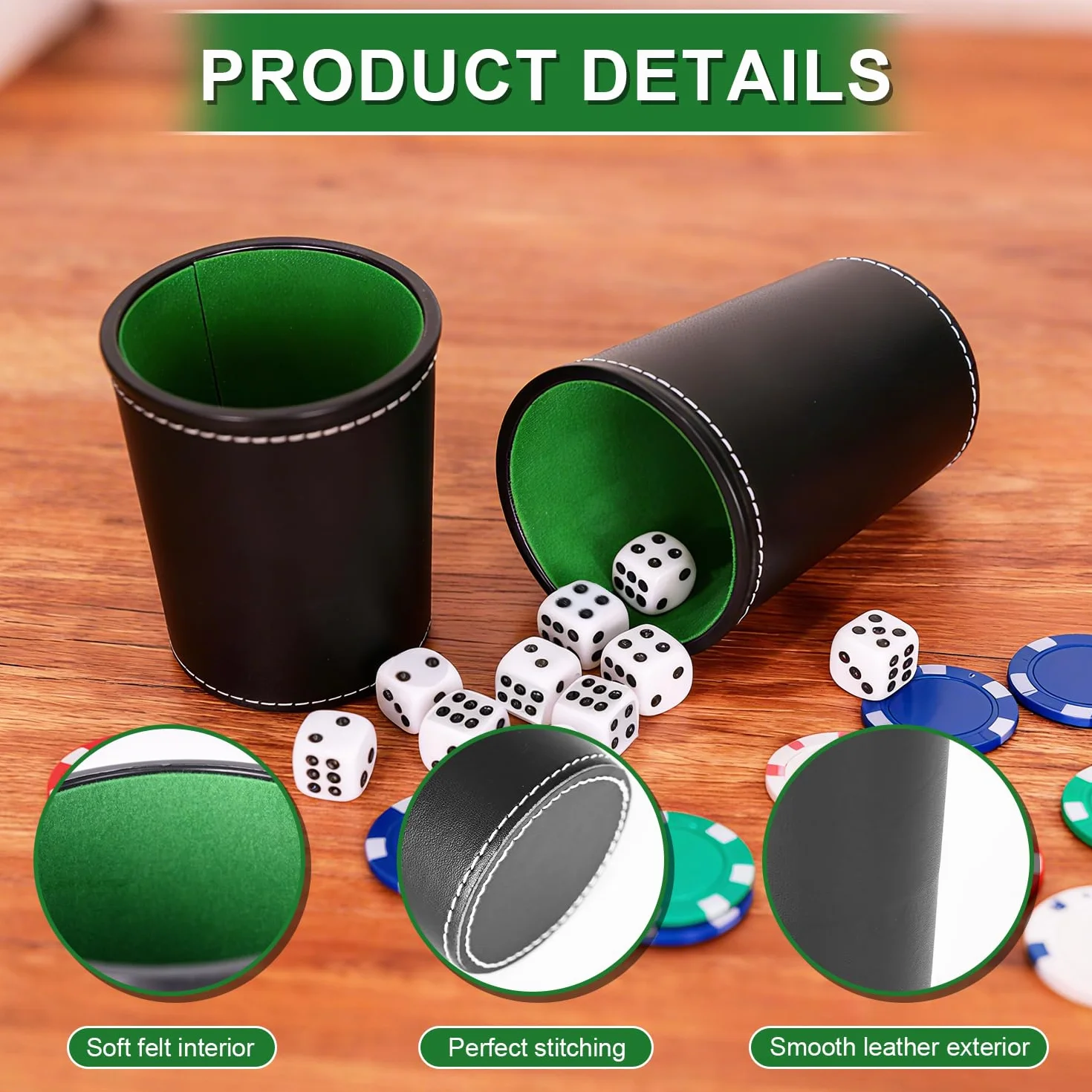 6 Piezas Juego de Tazas de Dados de Cuero con 36 Dados para Juegos de Mesa,Juegos de Fiesta y Reuniones Familiares