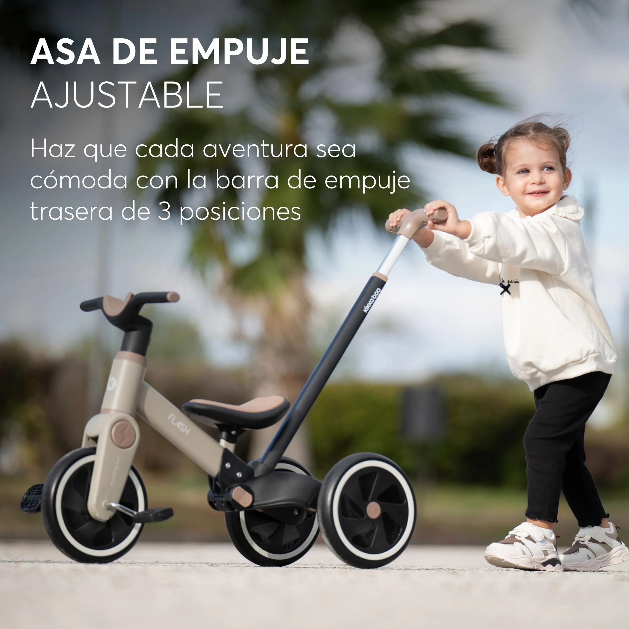 KikkaBoo Triciclo Evolutivo de Bebé 5 en 1 Flash, Desde 18 Meses a 4 Años, Transformable en Bicicleta Sin Pedales, con Manillar de Empuje Ajustable, Ligero, Ruedas EVA, Gris