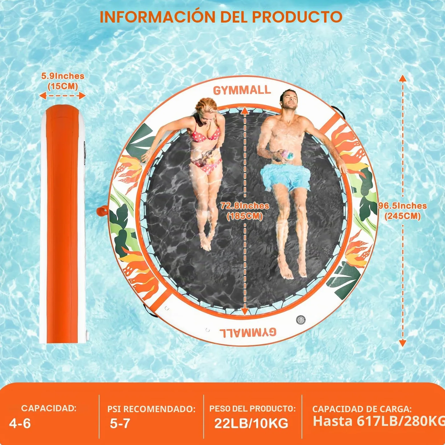 Plataforma Flotante Inflable Colchoneta Piscina 240 cm, Anillo Sunchill, Floating Yoga Dock Isla Flotante Hamaca Acuática Flotador Reposera con Escalera y Portavasos