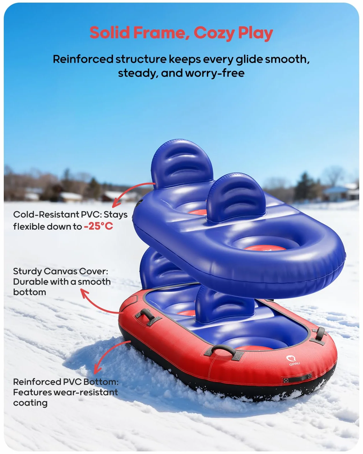 Tubo de nieve inflable para 2 personas con respaldos dobles y cuerda de remolque