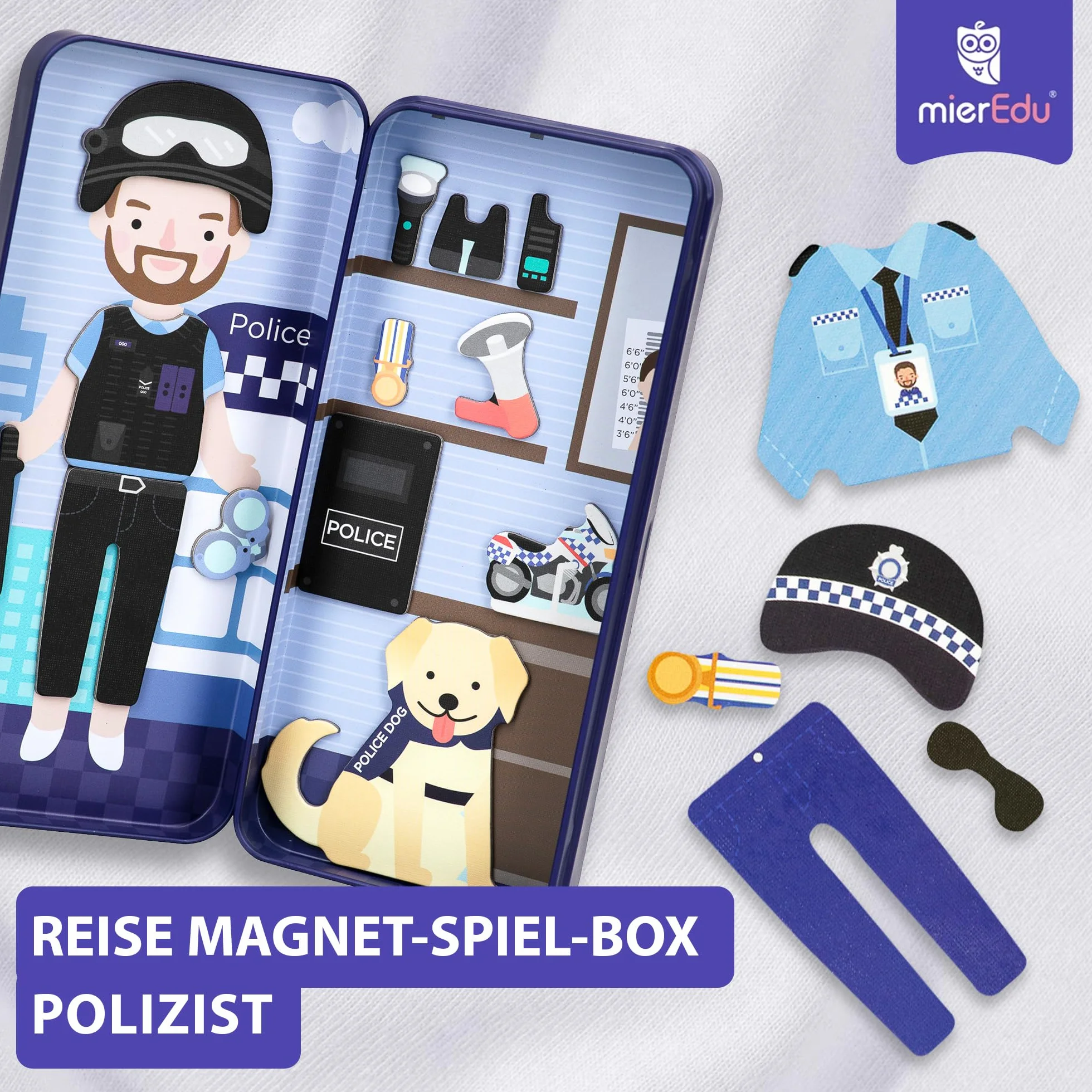 mierEdu Juego magnético de policía – promueve la motricidad y la imaginación, perfecto para casa y de viaje, juego de vestir magnético para niños a partir de 3 años