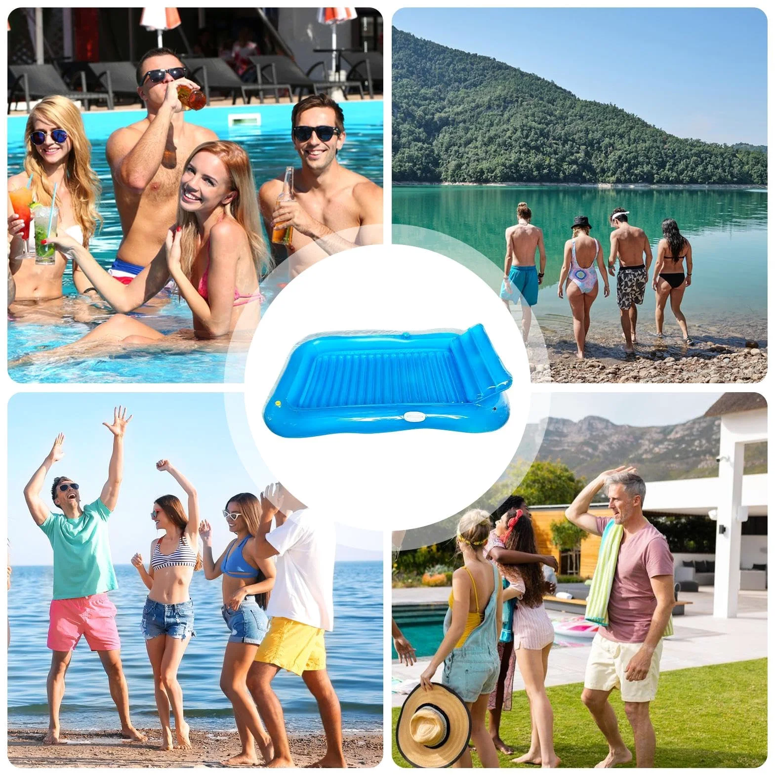 Flotadores De Piscina para Adultos,Cama Flotante con Portavasos | Cama de Bronceado Hinchable para Piscina | para Uso En Exteriores, Jardín, Patio, Terraza Y Disfrutar del Sol