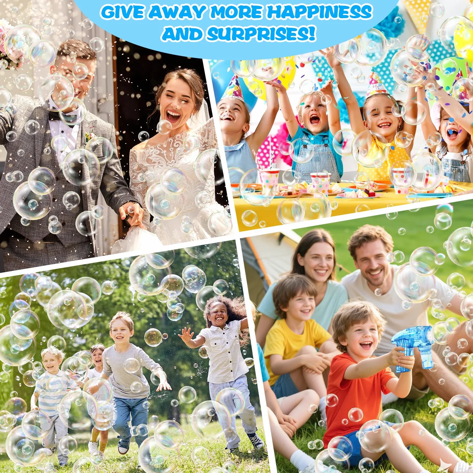 3 Pistola Pistola Burbujas, Pistola De Burbujas para Niños, con 6 Botellas, 3 Bolsas, Solución, Bubble Machine para Juguete De Verano, Actividad Al Aire Libre, Regalos De Fiesta