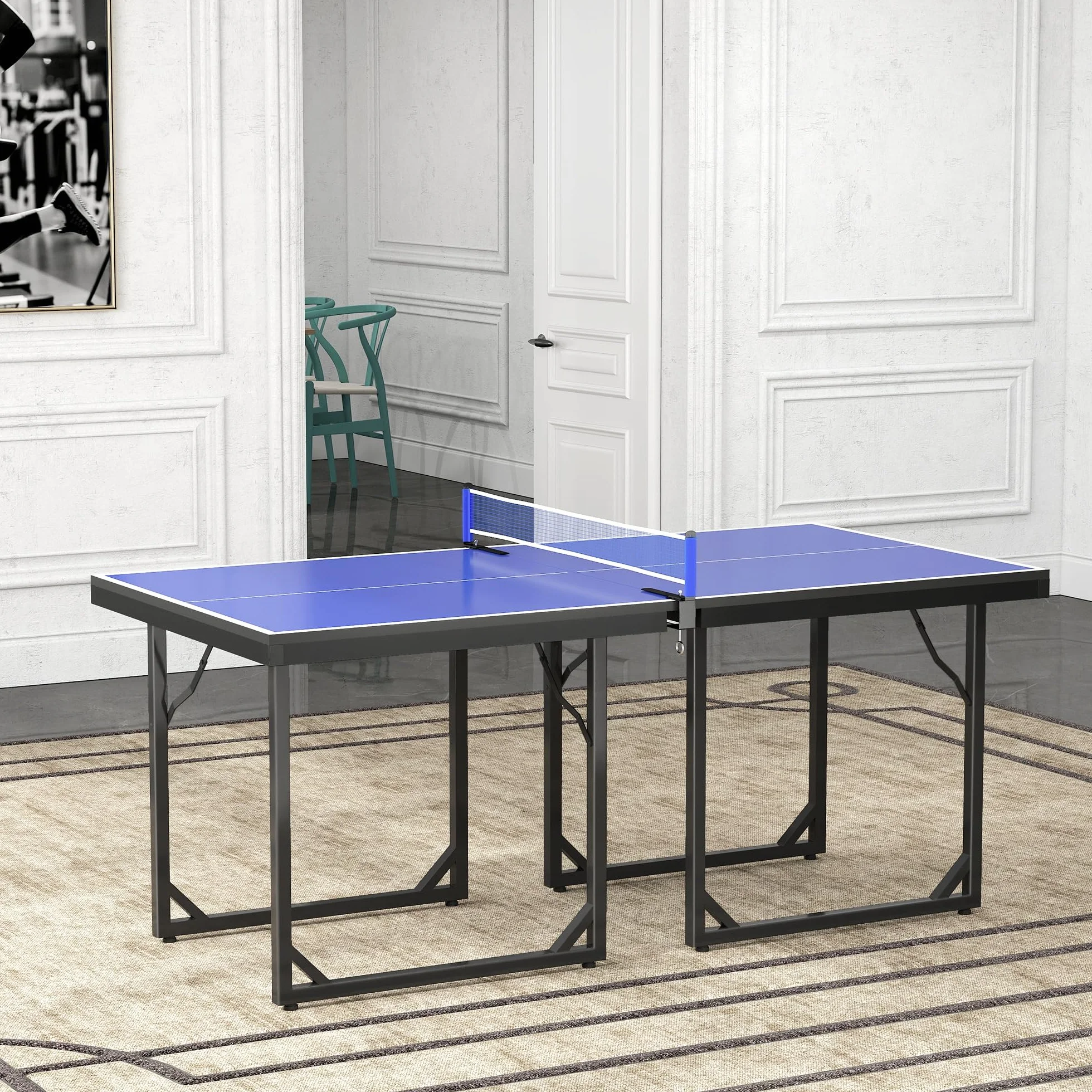 HOMCOM Mesa de Ping-Pong Plegable 182x91cm Resistente a la Intemperie Marco de Acero con Red para Interior