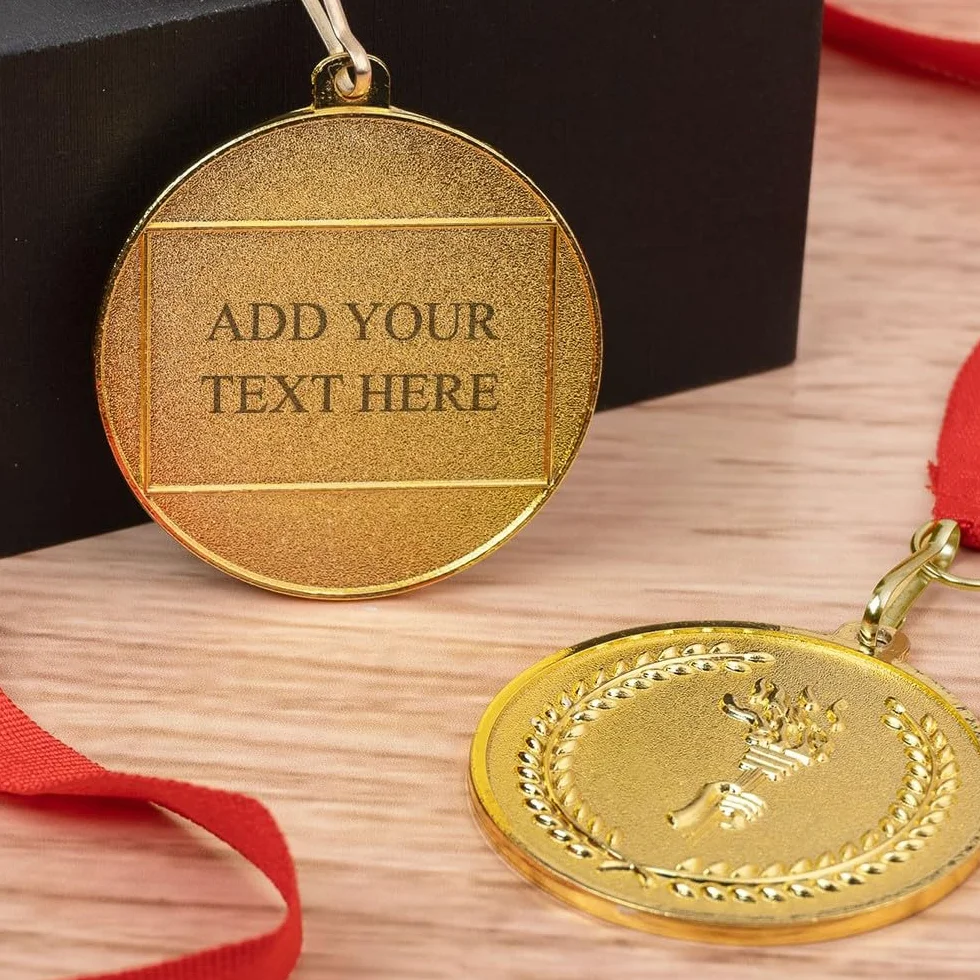 Medallas Personalizadas Metal Grabado 5 cm con Cinta Roja