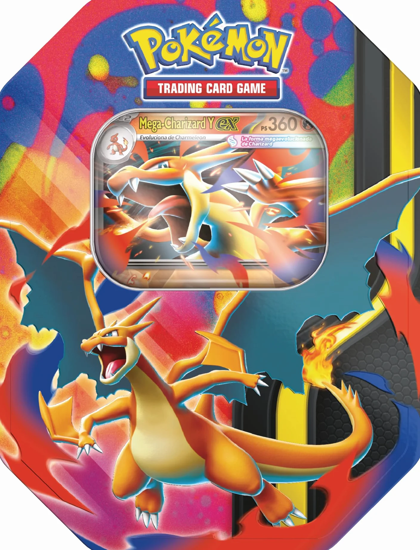 Pokémon JCC Lata Mega-Charizard Y ex con 4 Sobres de Mejora y 1 Carta Holográfica