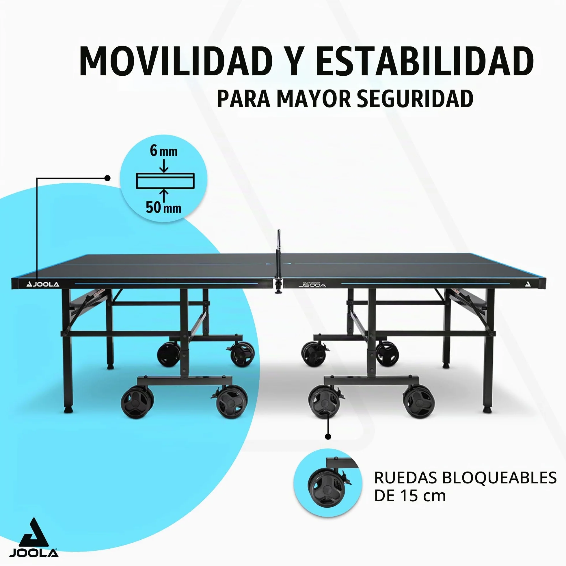 JOOLA Mesa de Ping Pong Profesional J500A Aluminio 6mm Plegable Resistente al Clima con Red