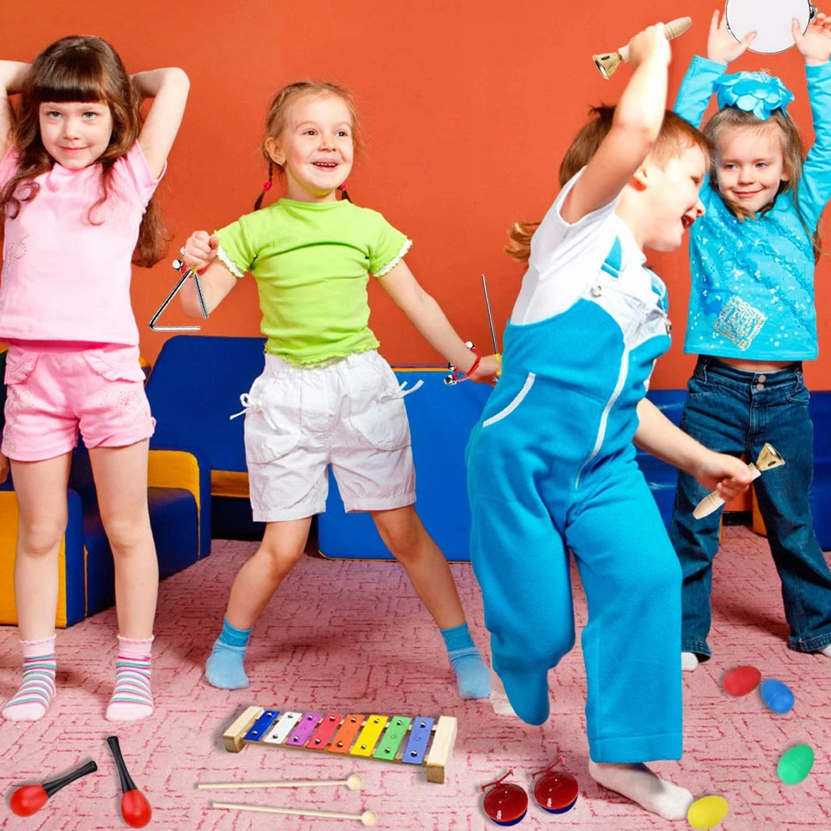 Instrumentos Musicales para Infantil, ULIFEME 24 Piezas Juguetes Músicales de Percusion para Bebes, Xilófono Madera Set de Instrumentos Musicales para Niños Juegos Musical con Una Bolsa de Transporte