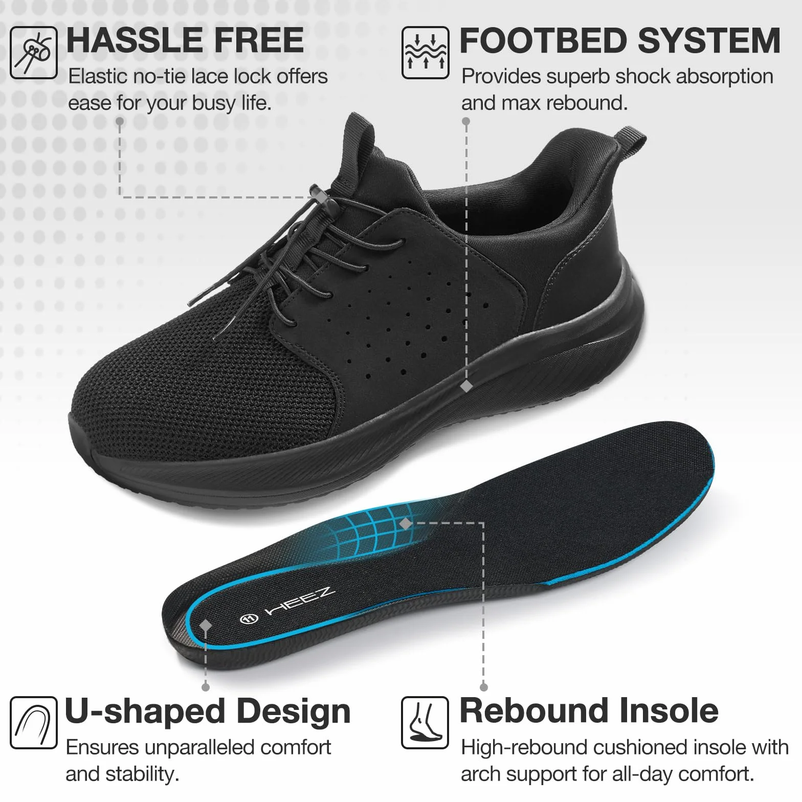 HEEZ Zapatillas de Deporte Slip On Running Hombre Ligeros Transpirables Caminar Bambas Casual Gimnasio Sneakers