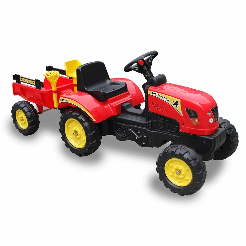 QPLAY - Tractor a Pedales con Remolque - Dos velocidades - Ideal para niños a Partir de 3 años - Rojo