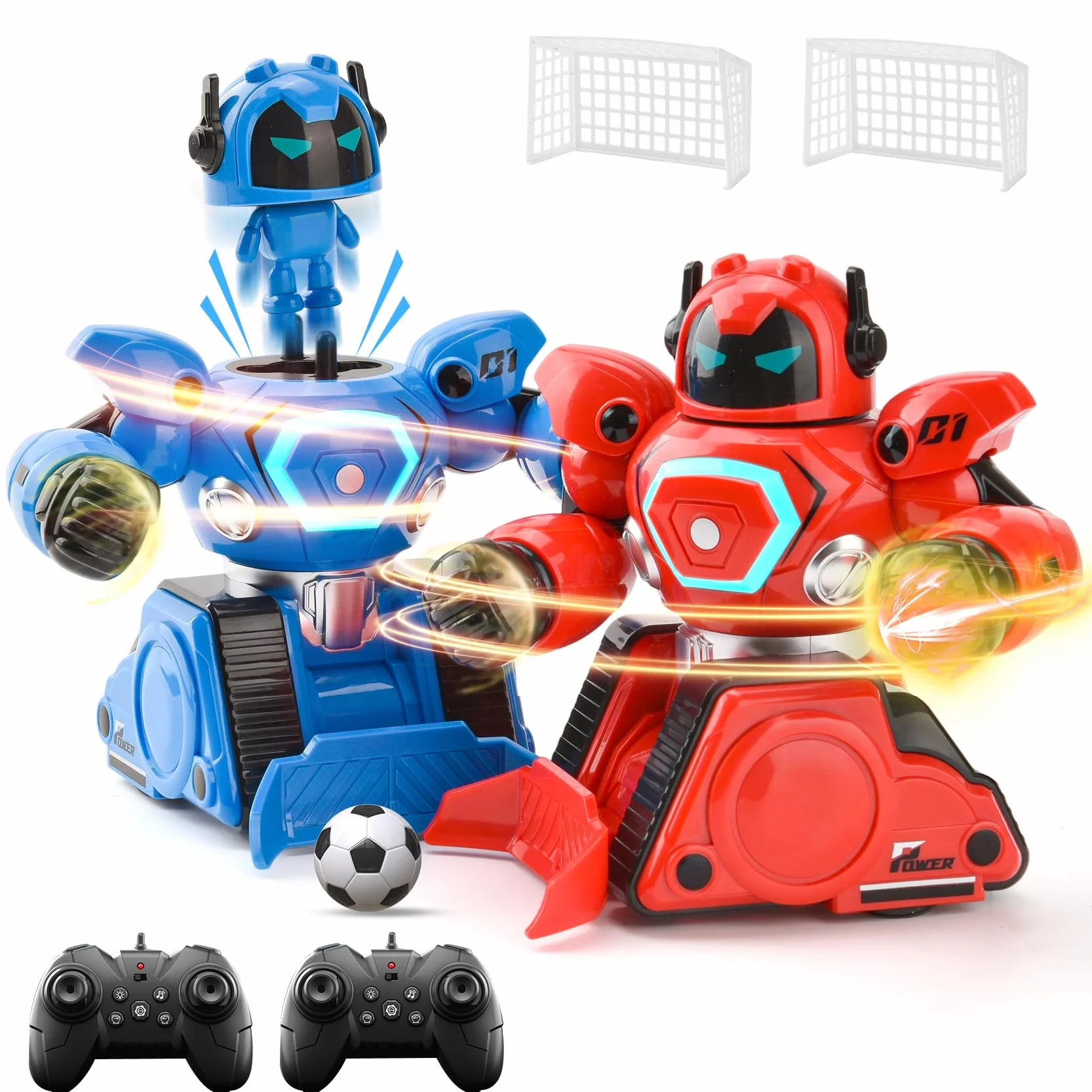 2 Robots Teledirigidos, Juguete RC Robot de Combate con Modo Boxeo & Fútbol, Luz y Sonido, Recargables, Robots de Combate Regalo Niño a Partir de 6 Años