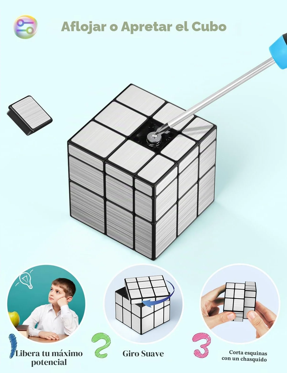 Roxenda Cubo de Velocidad Espejo Plateado 3x3 Rompecabezas Irregular