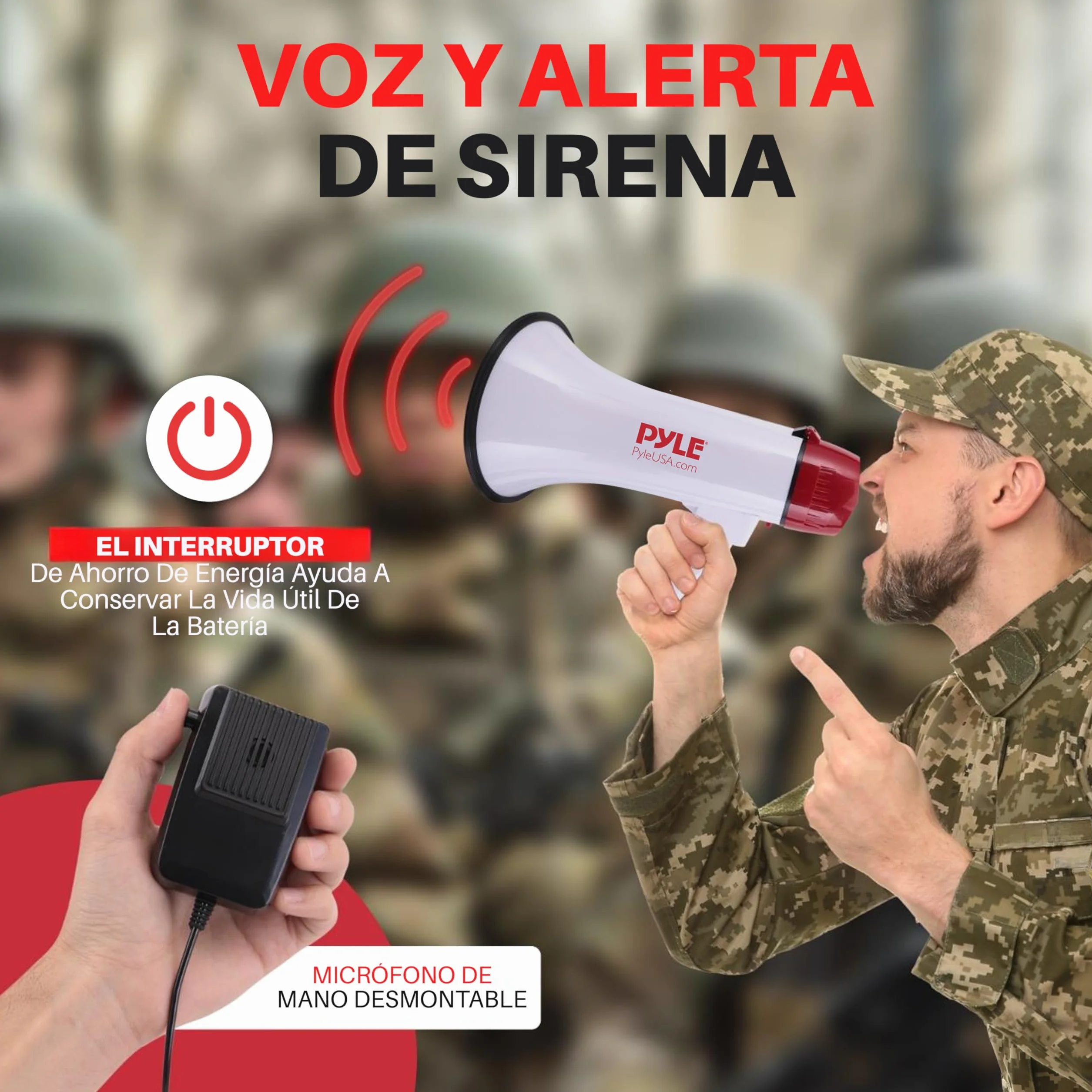 Pyle Megafono Portatil Sirena Control de Volumen Microfono Interiores Exteriores