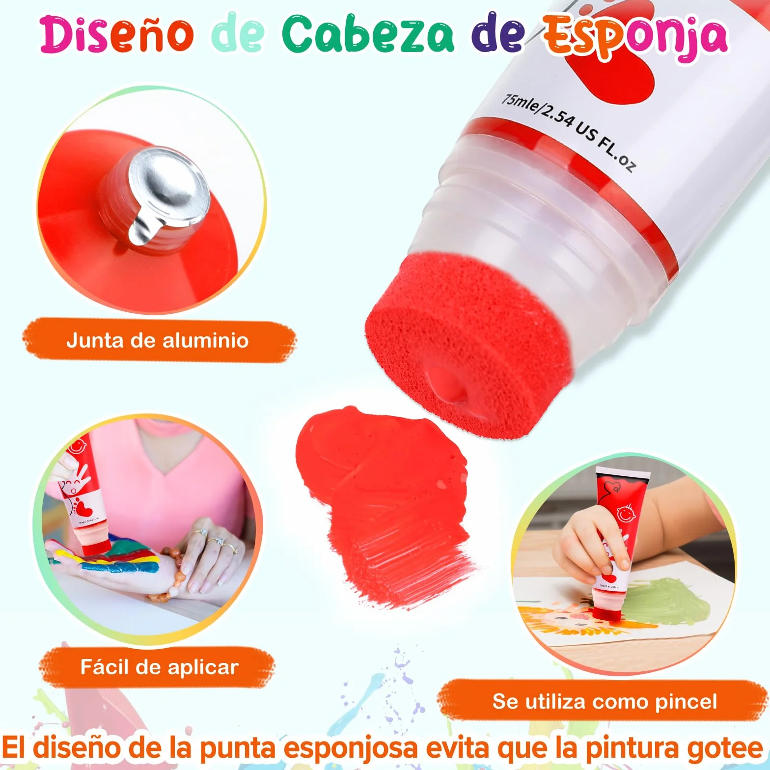 Pintura de Dedos para Niños Con Cabeza de Esponja 8 Colores No Tóxico y Lavable 75 ml/Tubo, Pintura Dedos Adecuado Para Regalos de Educación Infantil, Pintura Hecha a Mano,Regalo Navidad