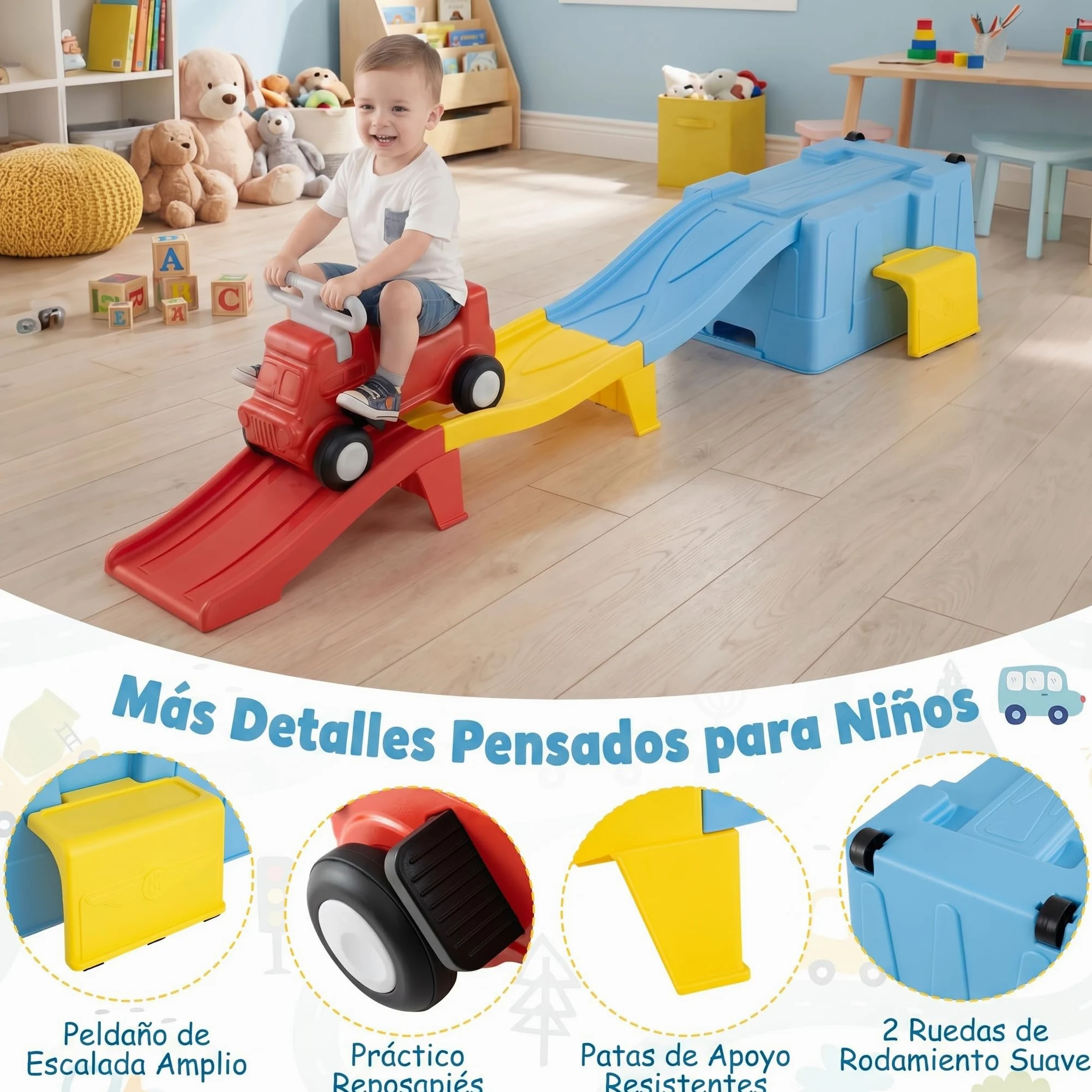 COSTWAY Coche Correpasillos Bebe con Pista en Rampa (Azul) | con Caja de Almacenamiento, Auto a Pedales y Peldaño Ancho, Juguete de Paseo Interior y Exterior para Niños de 3+ Años