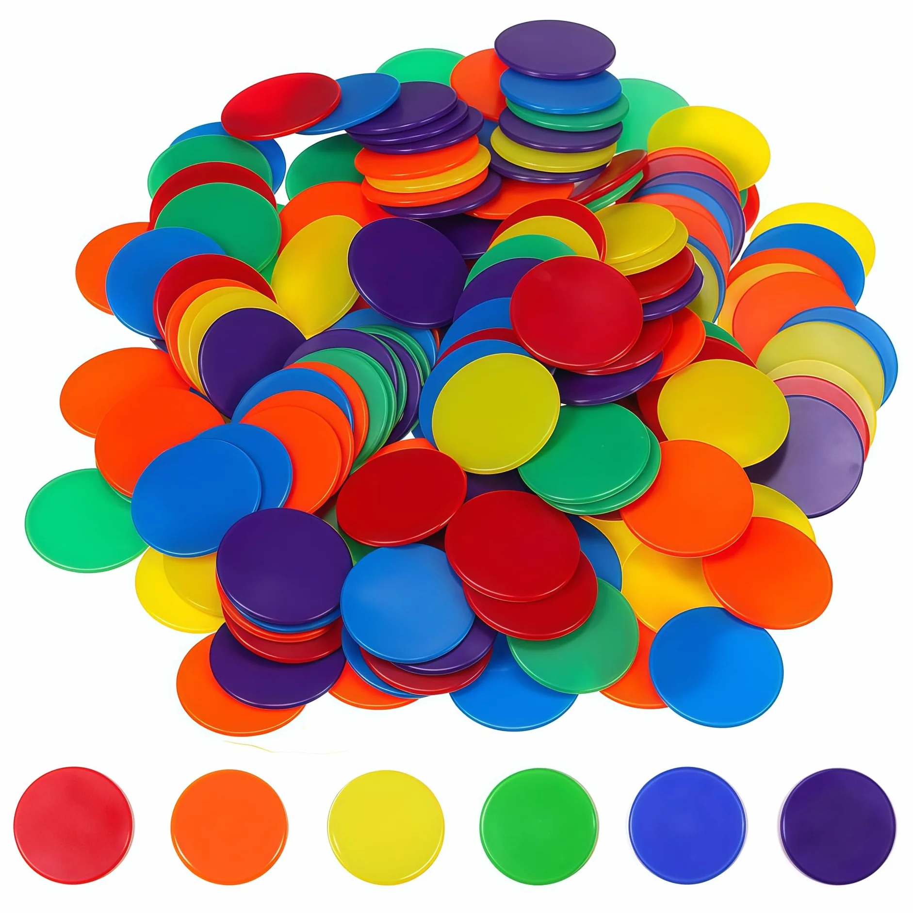 100 Piezas Fichas de Póker de Plástico, Fichas de Bingo, Fichas de Juego y Conteo para Niños (25mm, 6 Colores)