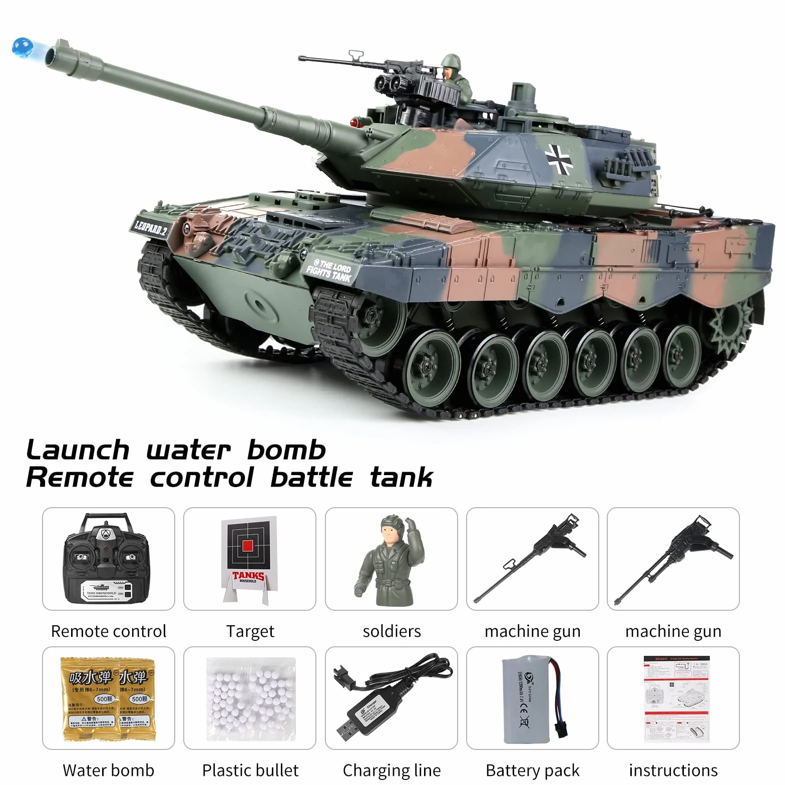 s-idee® Tanque RC S822 German Leopard Militar camuflaje verde 1:18 2.4 GHz Battle Tank con función de disparo