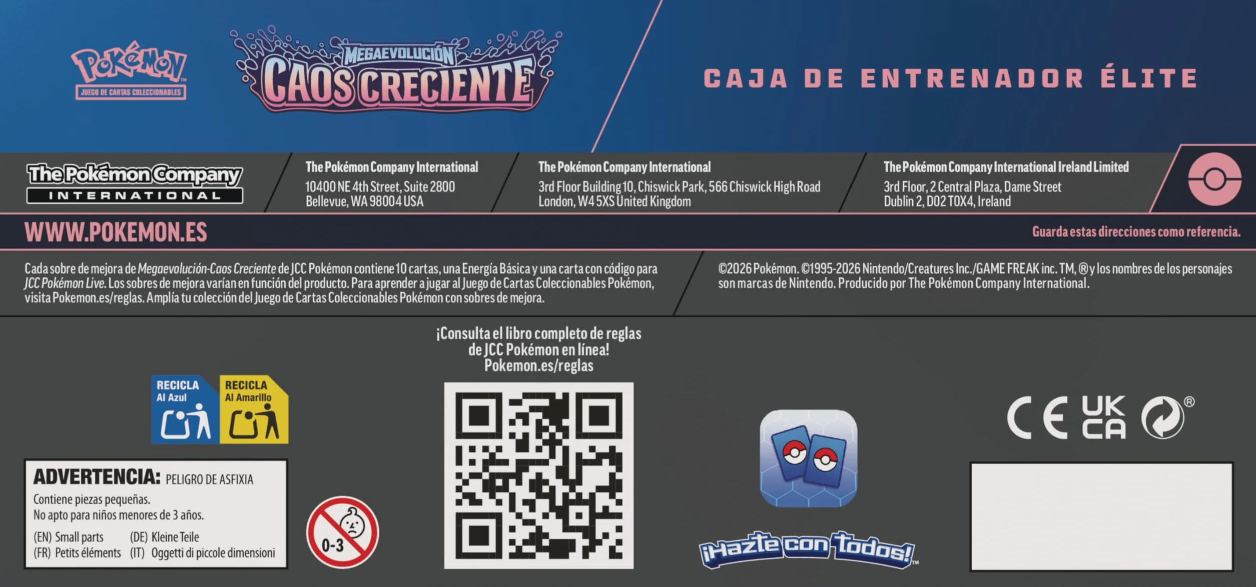 Pokémon Caja de Entrenador Élite Megaevolución Caos Creciente 1 Carta Promoción 9 Sobres Mejora Accesorios Premium
