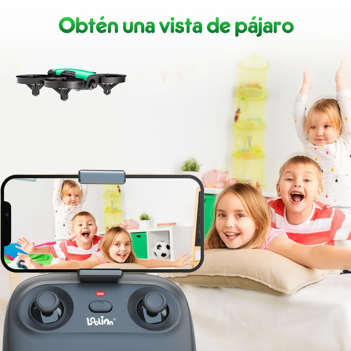 Loolinn | Drones para Niños con Camara Ajustable (8+), Mini Dron con Fotos y Videos, Incluye Dos Baterias, Seguro Para Volar, Fácil De Volar, Certificación Aprobada C0 (Idea para Regalo)