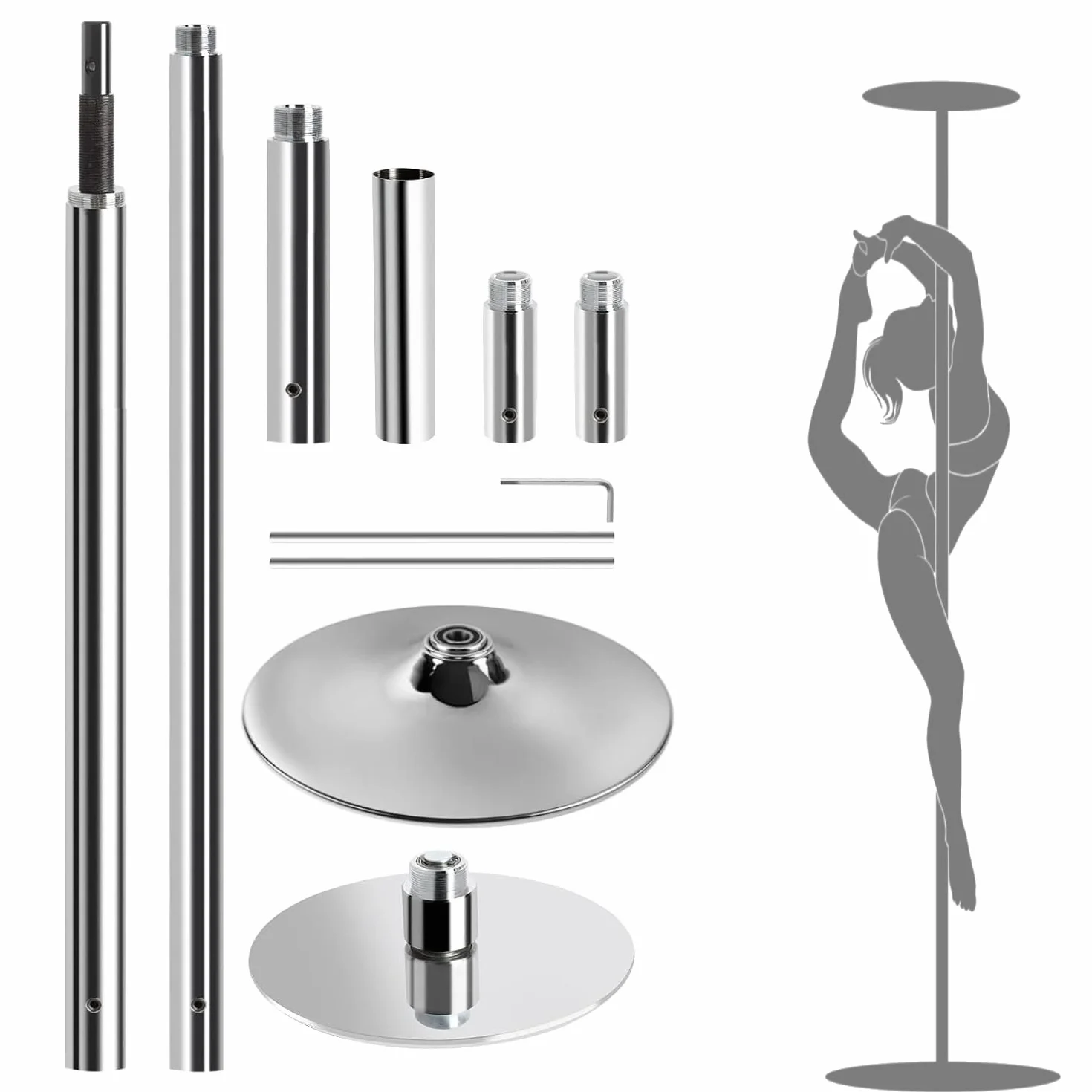 Poste Pole Dance Profesional 45 mm Acero Estático y Giratorio Ajustable en Altura