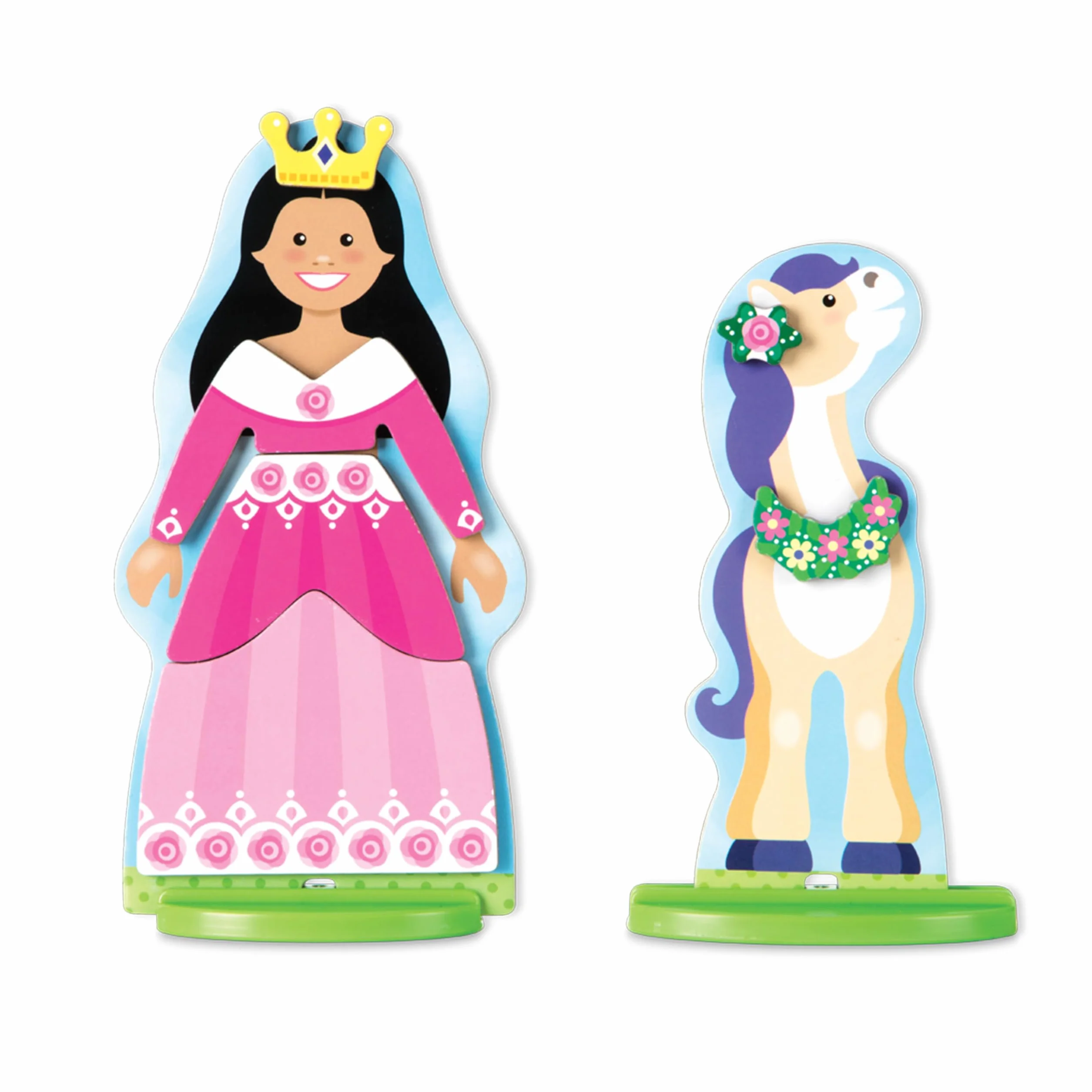 Melissa & Doug - Juego de imitación, de muñecos de madera para vestir con piezas magnéticas - Princesa y caballo (35 piezas)