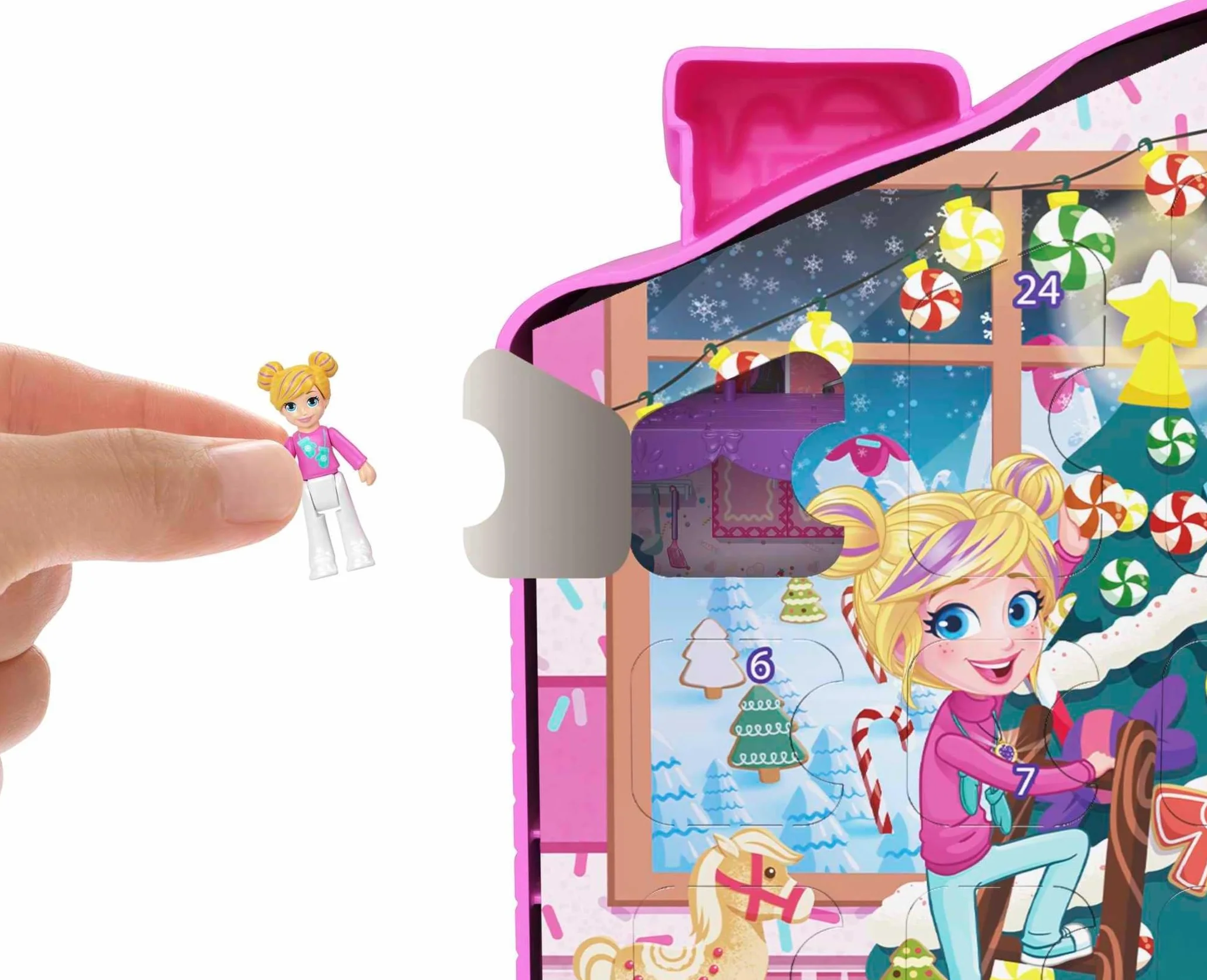 Polly Pocket Calendario de Adviento de muñecas, Juego de casa de Jengibre con 25 Regalos Sorpresa, HKW16