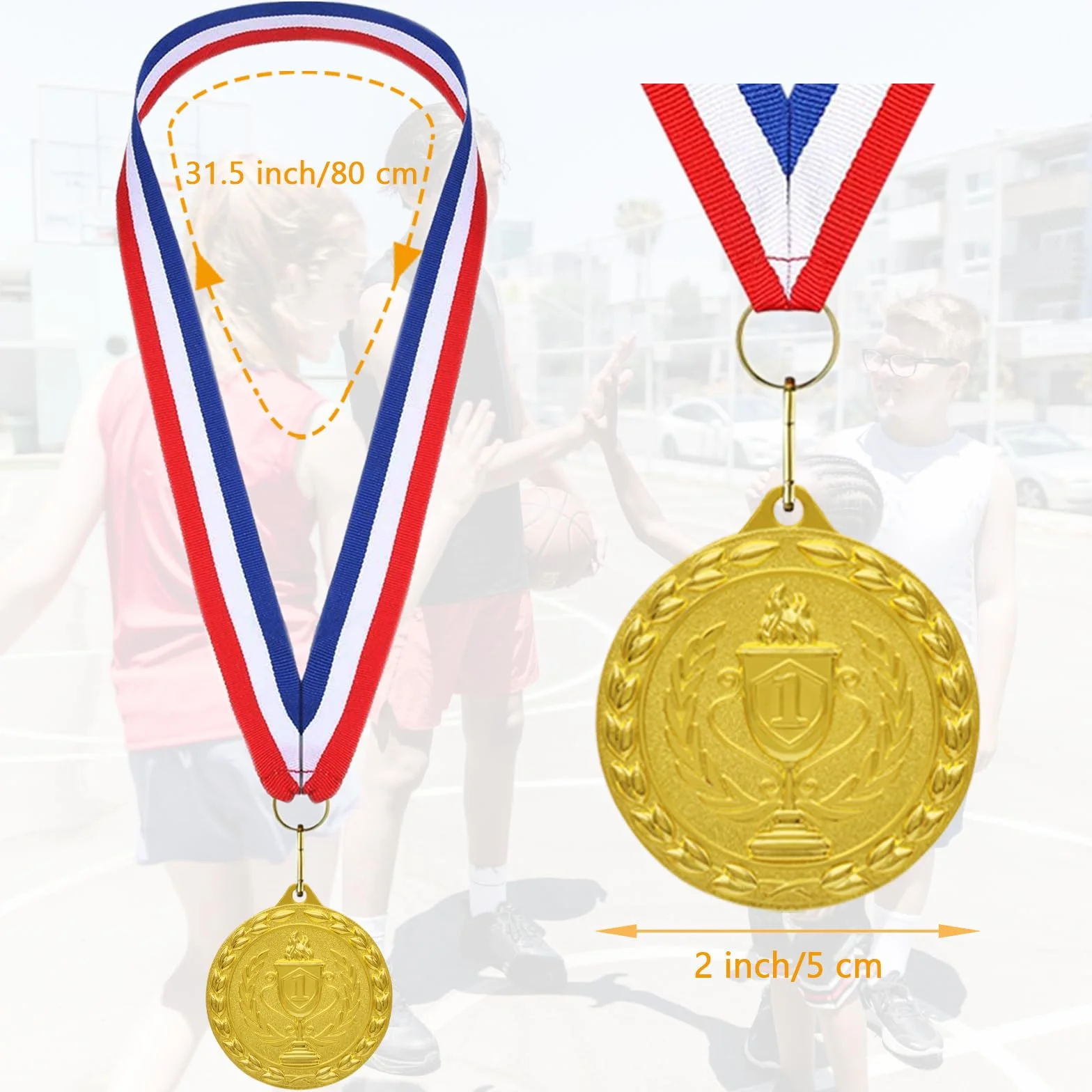 Juego de 12 Medallas de Metal Bronce Plateado Dorado para Niños y Adultos con Collar de Cinta para Premios Deportivos