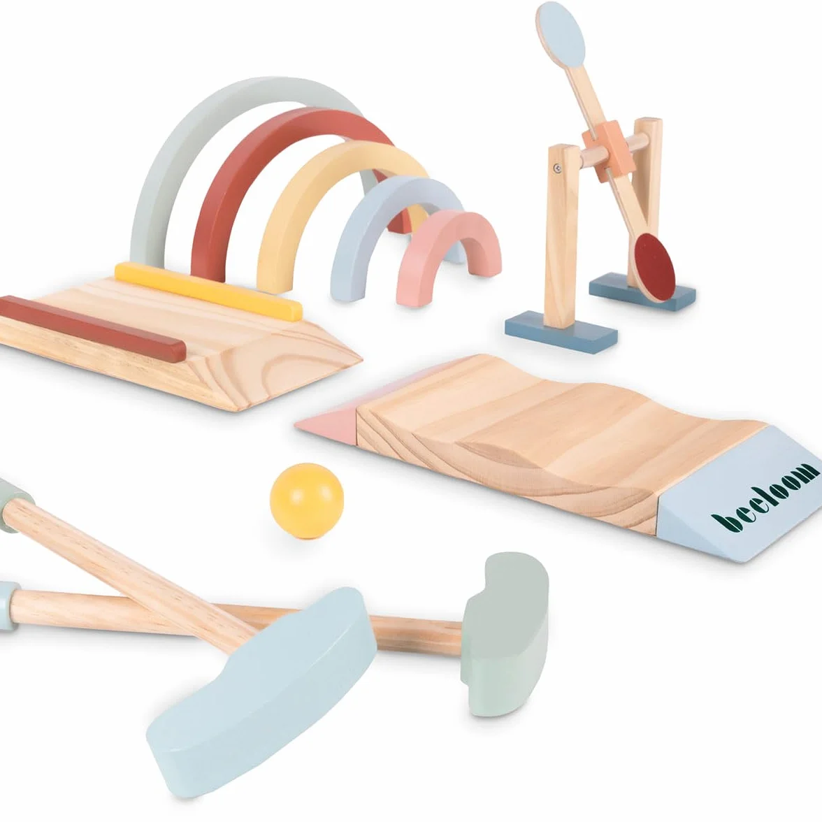 Beeloom – Mini Golf de Madera para Niños, Juego Educativo con Palos, Bolas y Obstáculos, Portátil para Interior y Exterior, Juguete Simbólico Multicolor, +3 Años