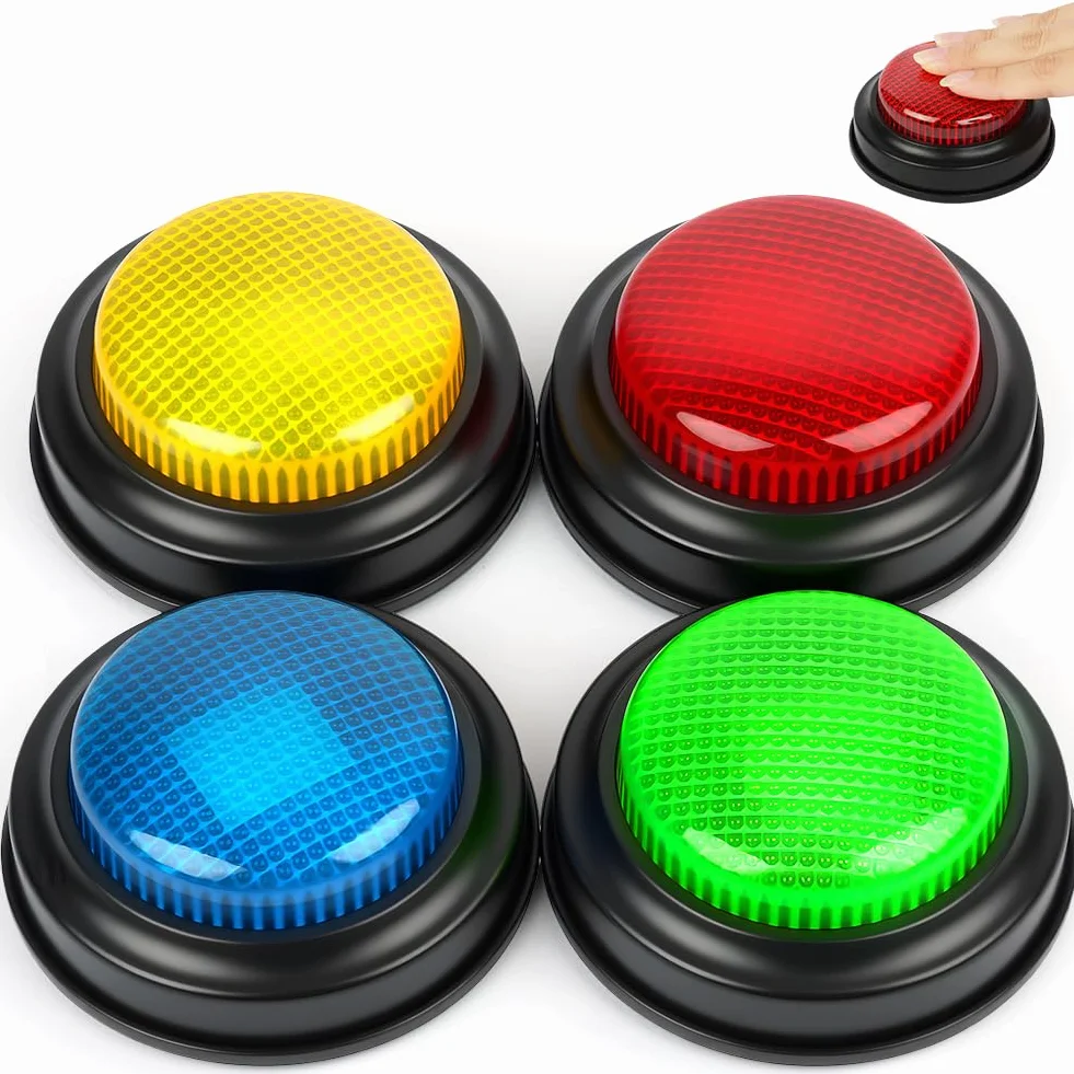 Botones de Respuesta, Accesorio para Quizz Timbre Luminoso y sonoro, Color Surtido, 4 Unidades, Juegos Educativos Regalos