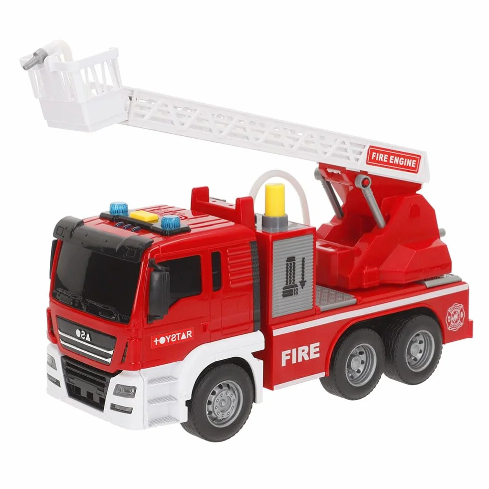 ColorBaby Speed & Go Camión Bomberos Juguete, con Luces y Sonidos, Grúa y Manguera interactivas, Agua de Verdad, Sistema de fricción, Escala 1:14, Rescate, para niños a Partir de 3 años (39063)